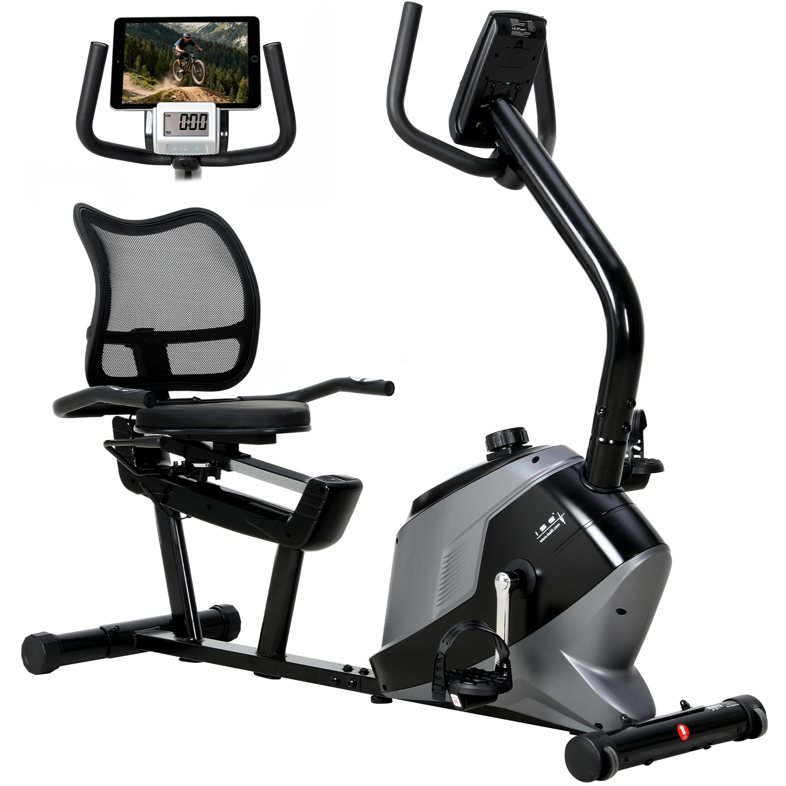 ISE Vélo d appartement Semi Allongé Magnétique 8 Niveaux Résistance, Velo d appartement Dossier Réglable Ergonomie, Impulsion/Ecran LCD, Velo Appartement Semi-Allongé Volant Silencieux, Maison/Bureau