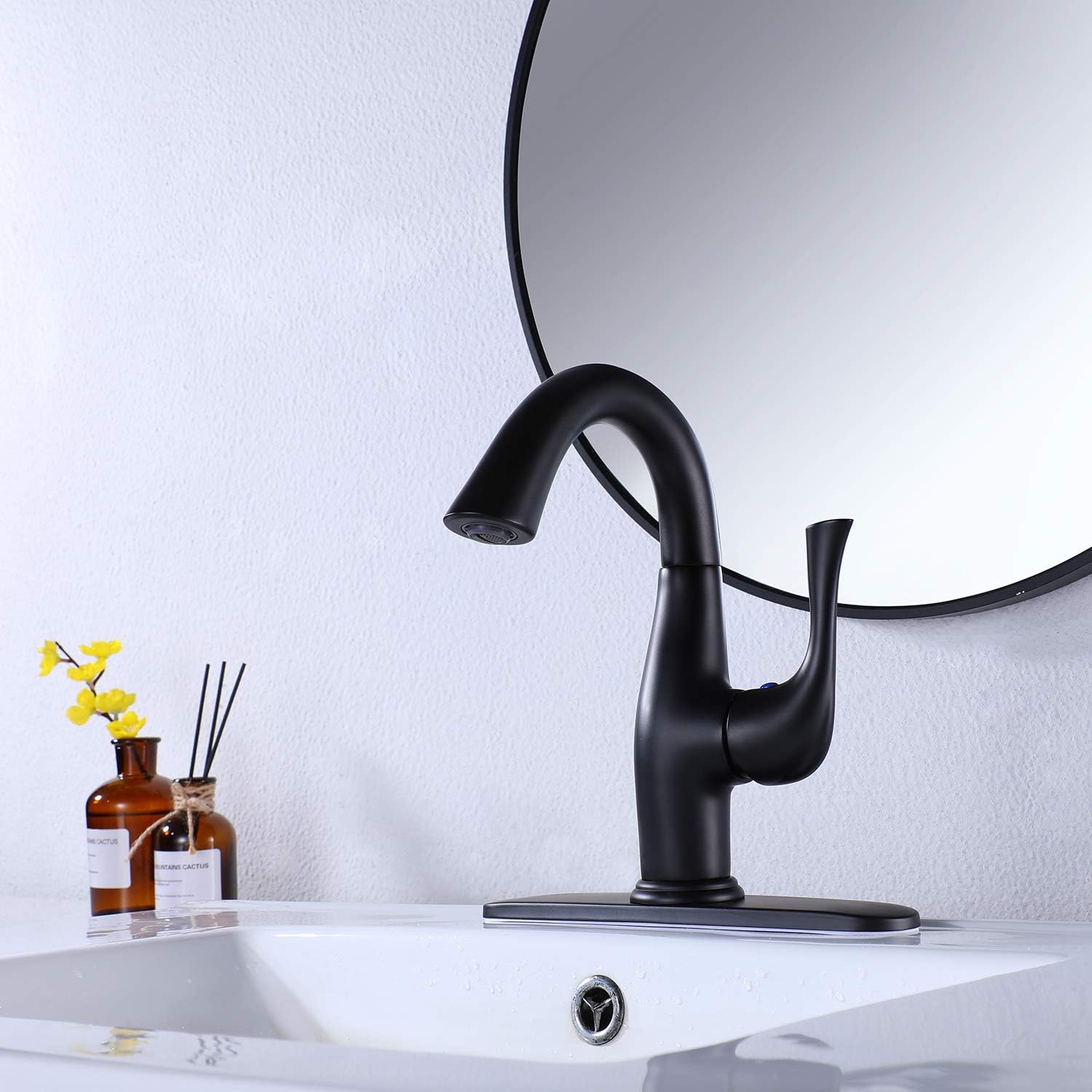 Limited Discount LANC Modern High ARC Brass Bathroom Sink Faucet with 10 Inch 3 Hole Cover Deck Plate Escutcheon for Single Lever Lavatory Mixer Tap Bath Vanity Faucet, Matte Black ,C2398E