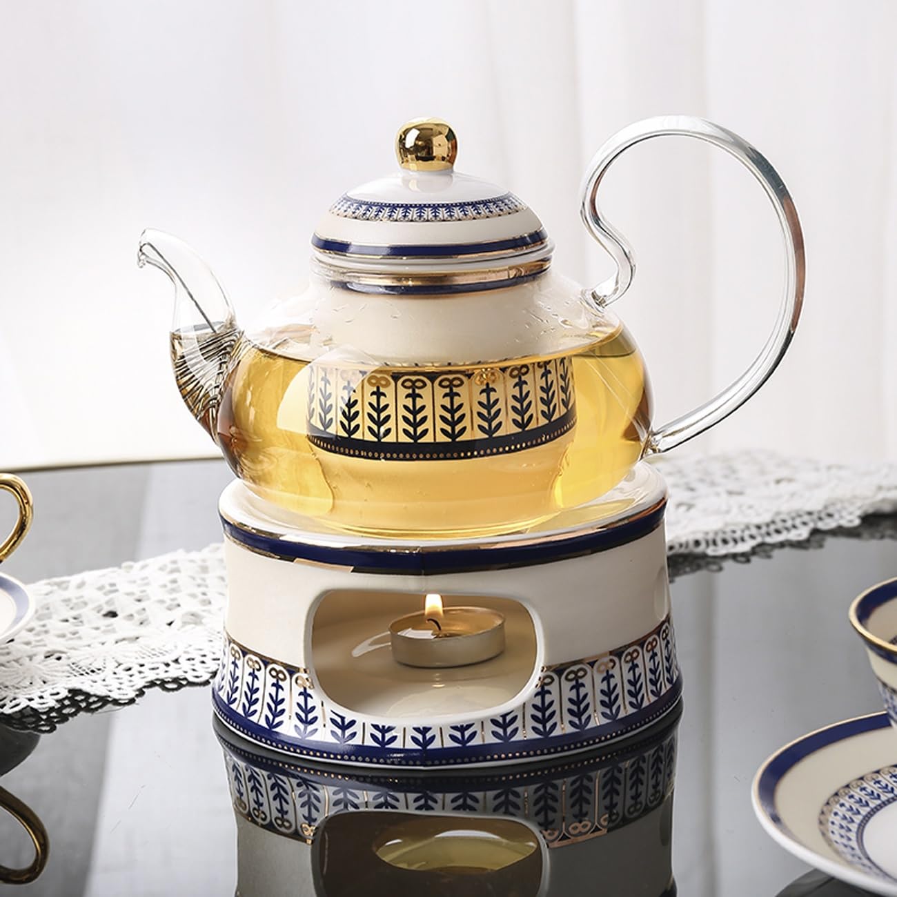 Zestaw Do Herbaty Z Porcelany Kostnej Z Metalowym Uchwytem, Lekki, Luksusowy Podwieczorek, Herbata Owocowa, Herbaty Kwiatowe, Zestawy Ze Szklanym Czajniczkiem I Podgrzewa
