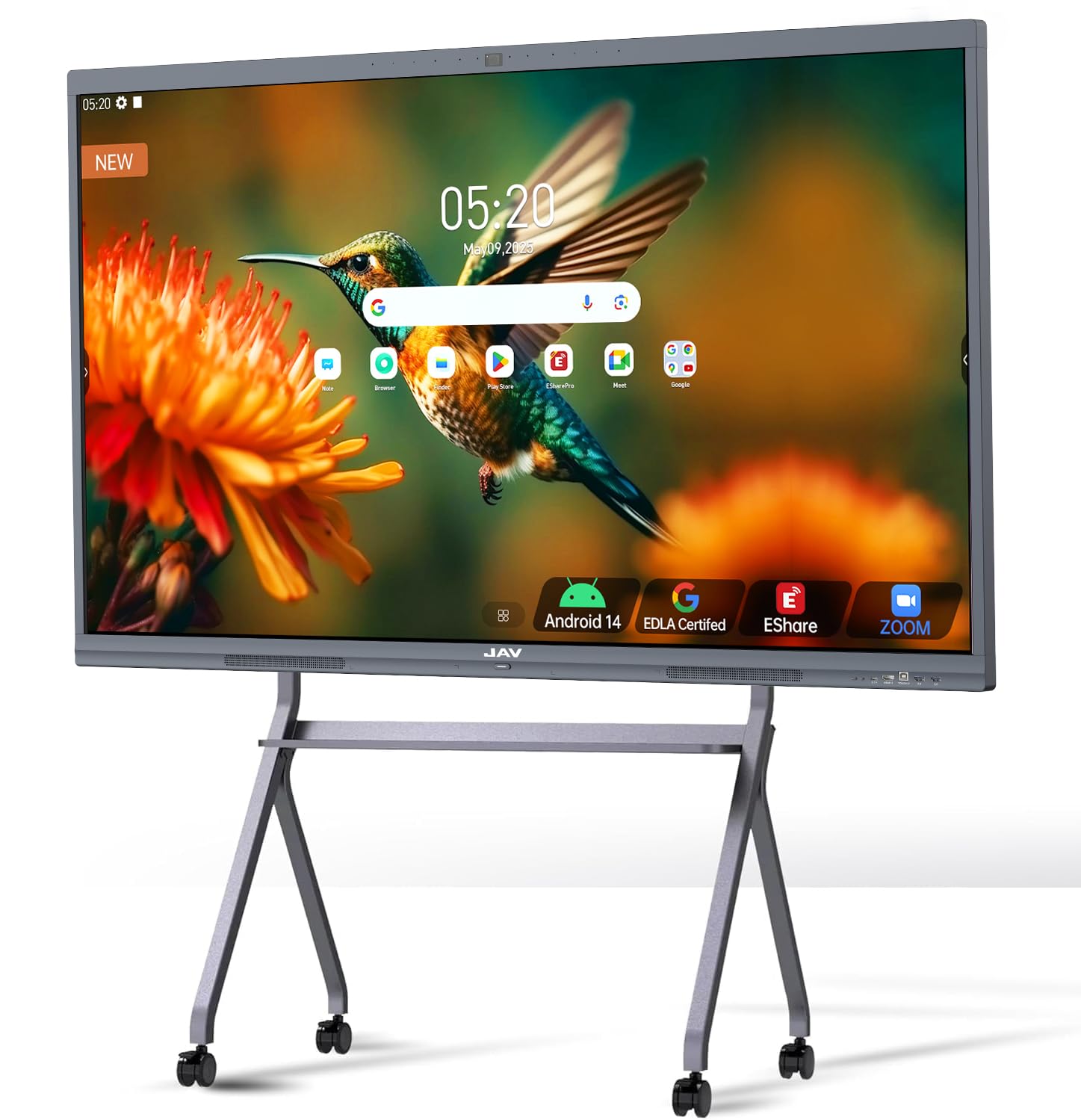 JAV Smart Board Google EDLA-Certified 4K Interactive Whiteboard for Office & Classroom Dual 48 MP AI Cameras, 2 x16W Soundbar, Android 14 OS 8GB+128GB, ?Wall Mount Included?