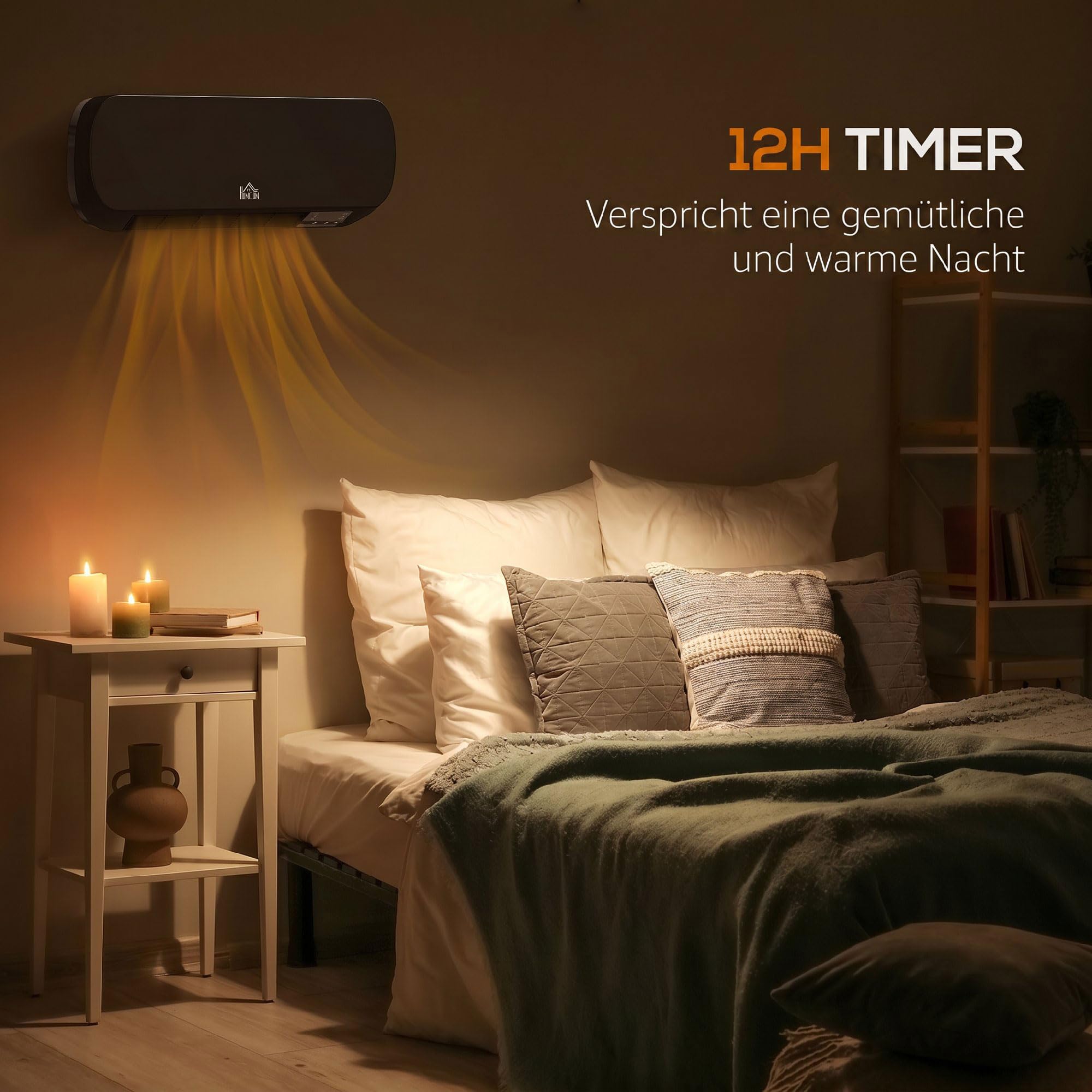HOMCOM Termowentylator do montażu na ścianie, 2000 W, z wyświetlaczem LED