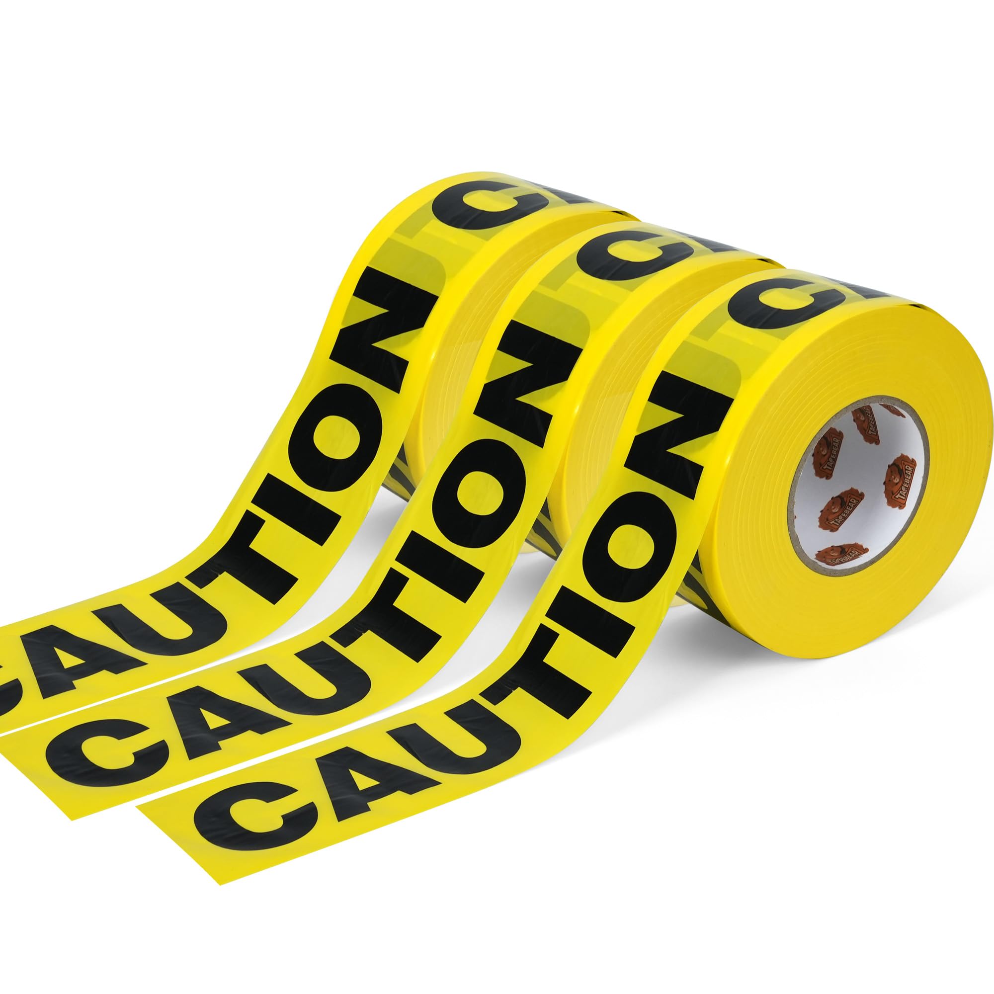 TAPEBEAR Yellow Caution Tape 3 Pack, 3" x1000ft High Visibility Construction Tape, Bright Yellow w/Bold Black Print Barrier Non-Adhesive Safety Warning Tape for Danger/Hazardous Areas/Halloween Decor