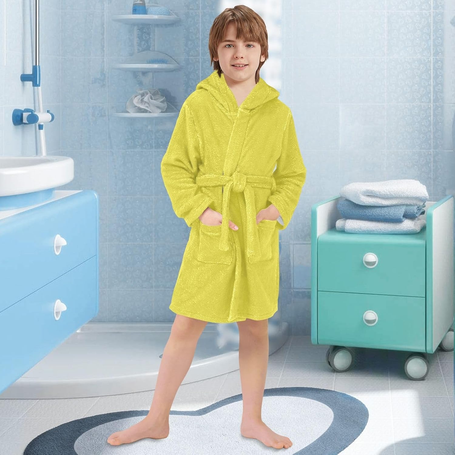 ODAWA Mimosa Kids Bathrobe - Soft Plush Hooded Robe for Boys Girls, Super Absorbent, Cozy Bath Towel Wrap