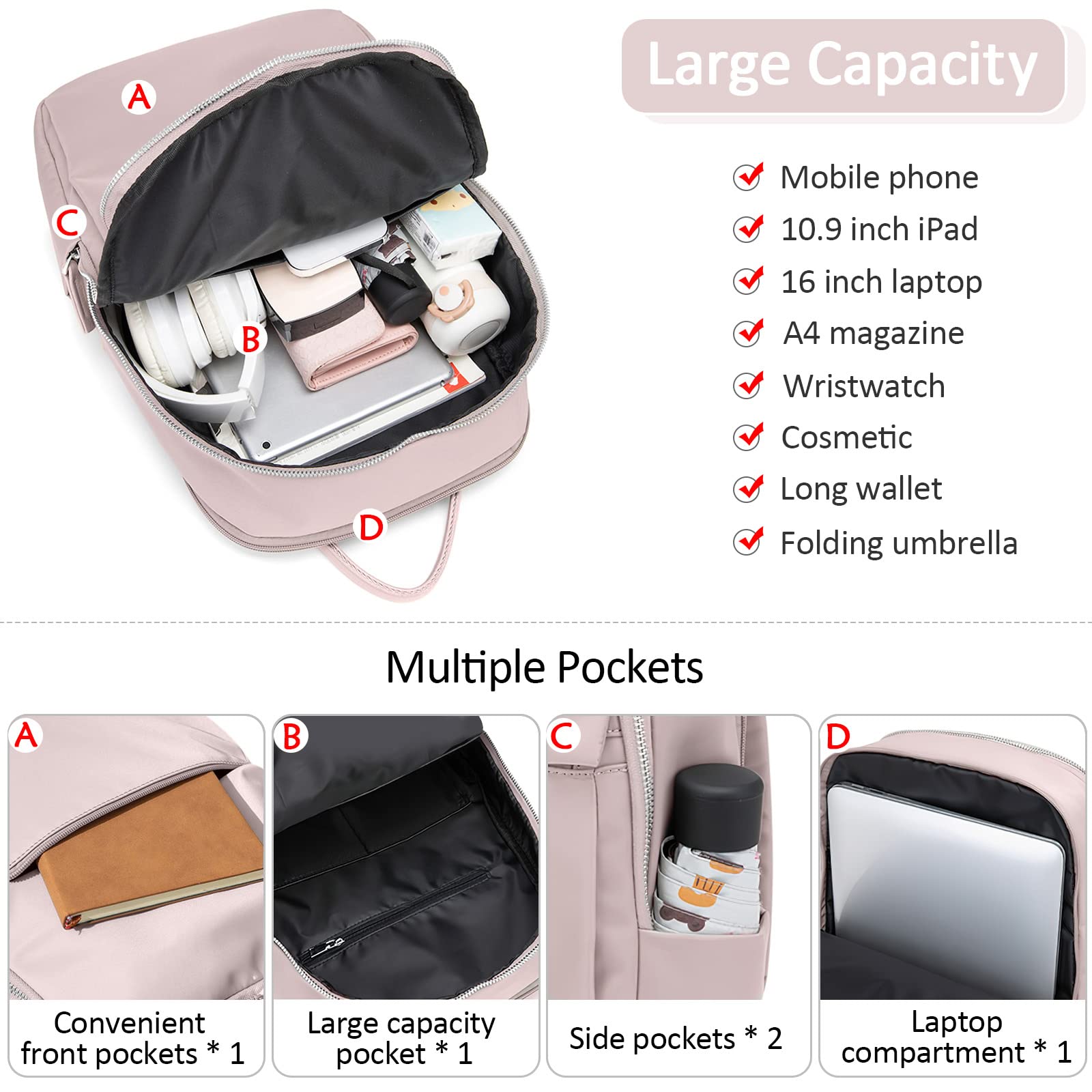 DIRRONA Zaino Alla Moda da Donna Zaino da Viaggio Con Scomparto Per Laptop Zaino da Ragazza Casual da Donna Zaino da Viaggio Business College School Bookbag con Tracolla Borse a Tracolla