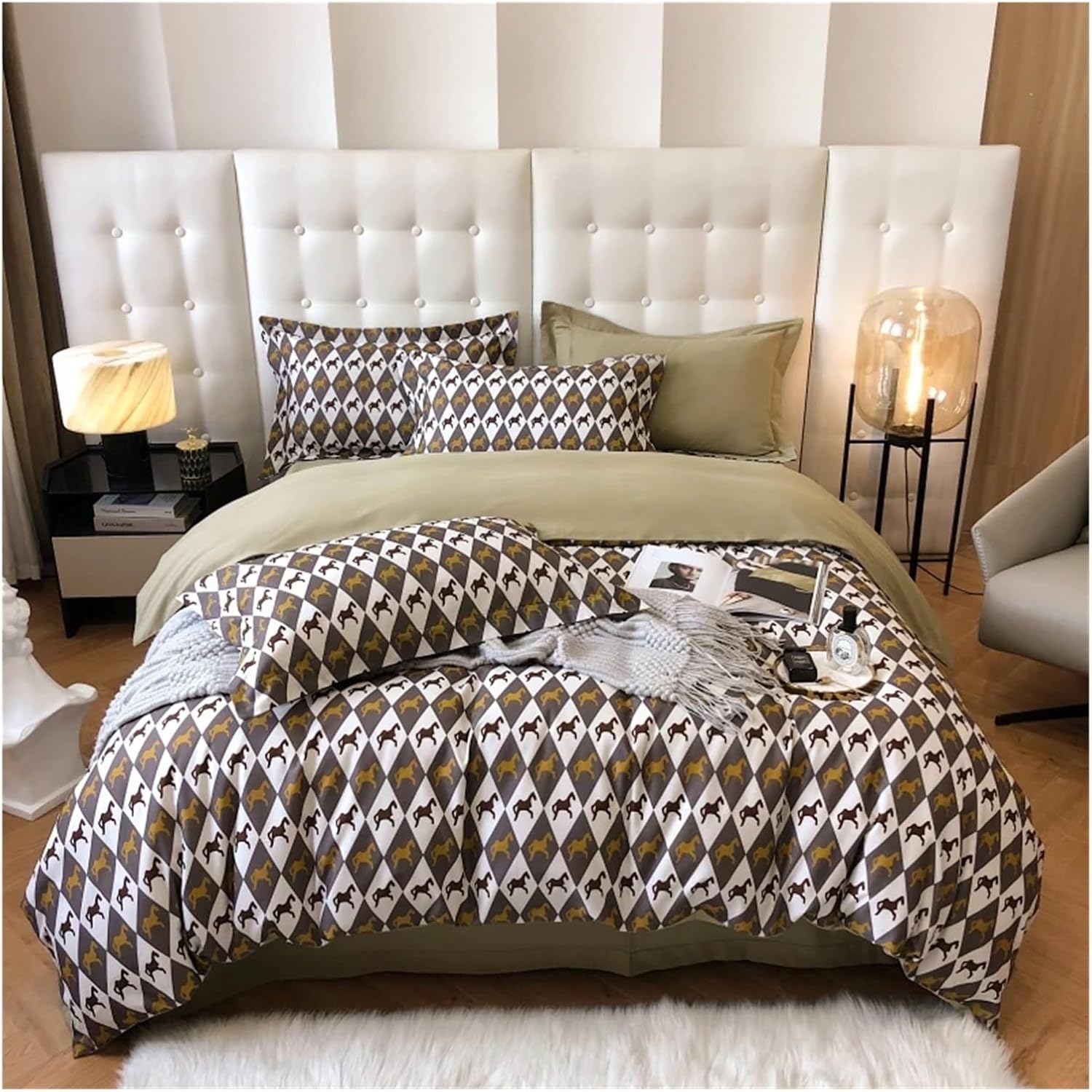 Stars Printed Duvet Cover Set King Queen Twin Bedding Set 4pcs Flat Sheet Quilted Fitted Sheet Elastic Soft Two Pillowcases,Bed