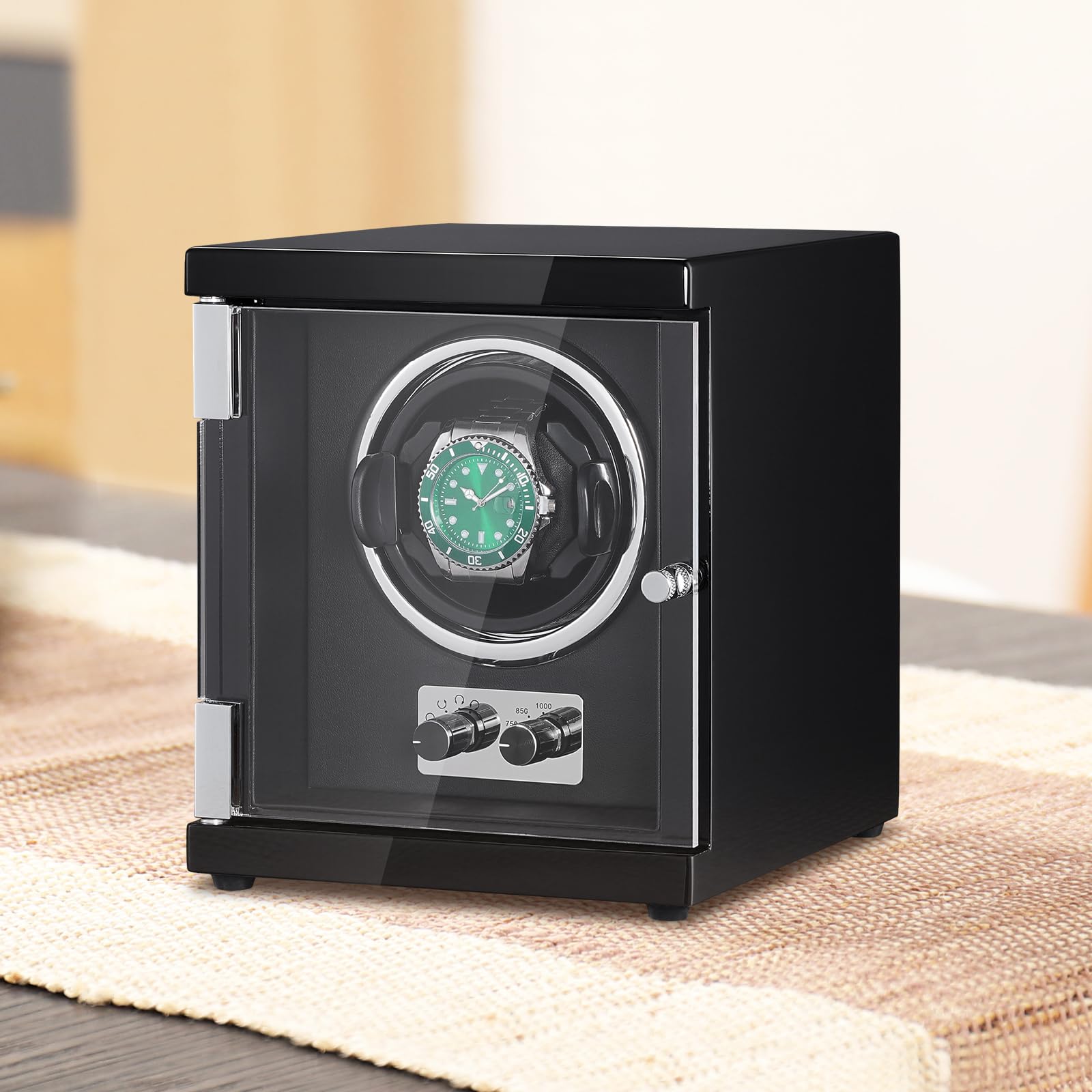 VEVOR Uhrenbeweger, Automatik-Uhrenbeweger, Watch Winder, Uhrenbeweger für Automatikuhren, Automatischer Uhrenbeweger mit Platz für 1 Uhr, LED Beleuchtung, 150–207 mm Einstellbare Riemenlänge