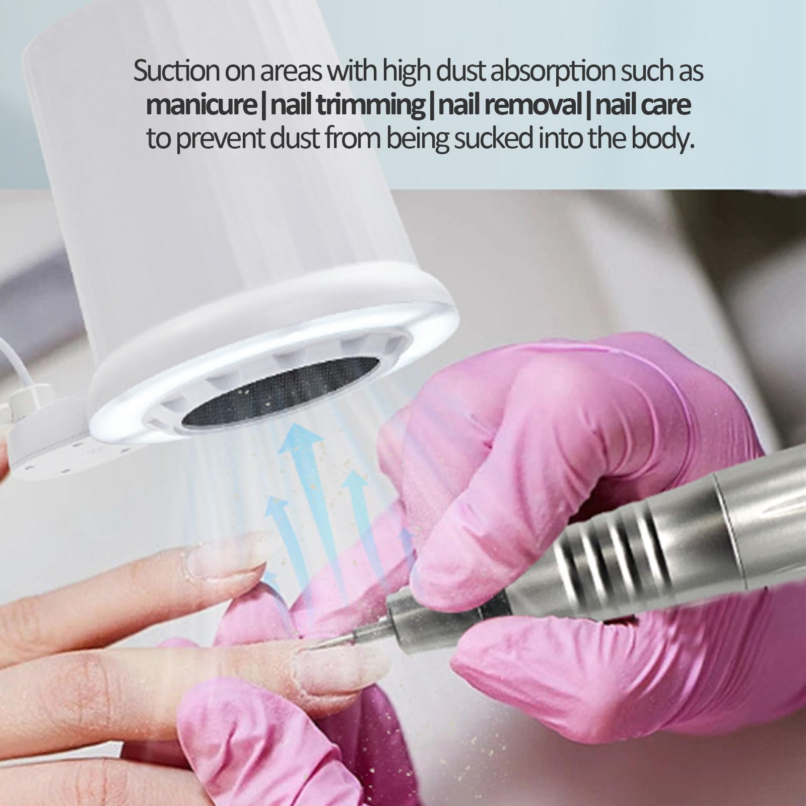 Aspirapolvere per Unghie, Aspirapolvere Elettrico per Pedicure e Manicure con LED dimmerabile Incorporato, Filtro sostituibile e Supporto da scrivania Universale