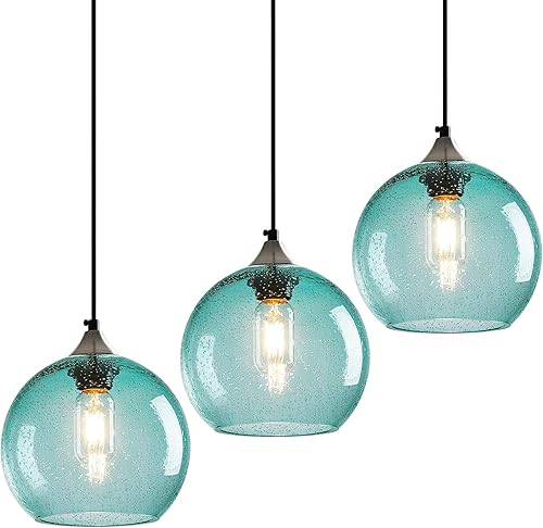 Miniatura 34 de Luces colgantes de cristal verde claro, iluminación de isla de cocina, luminarias de luz colgante de globo, iluminación colgante moderna para