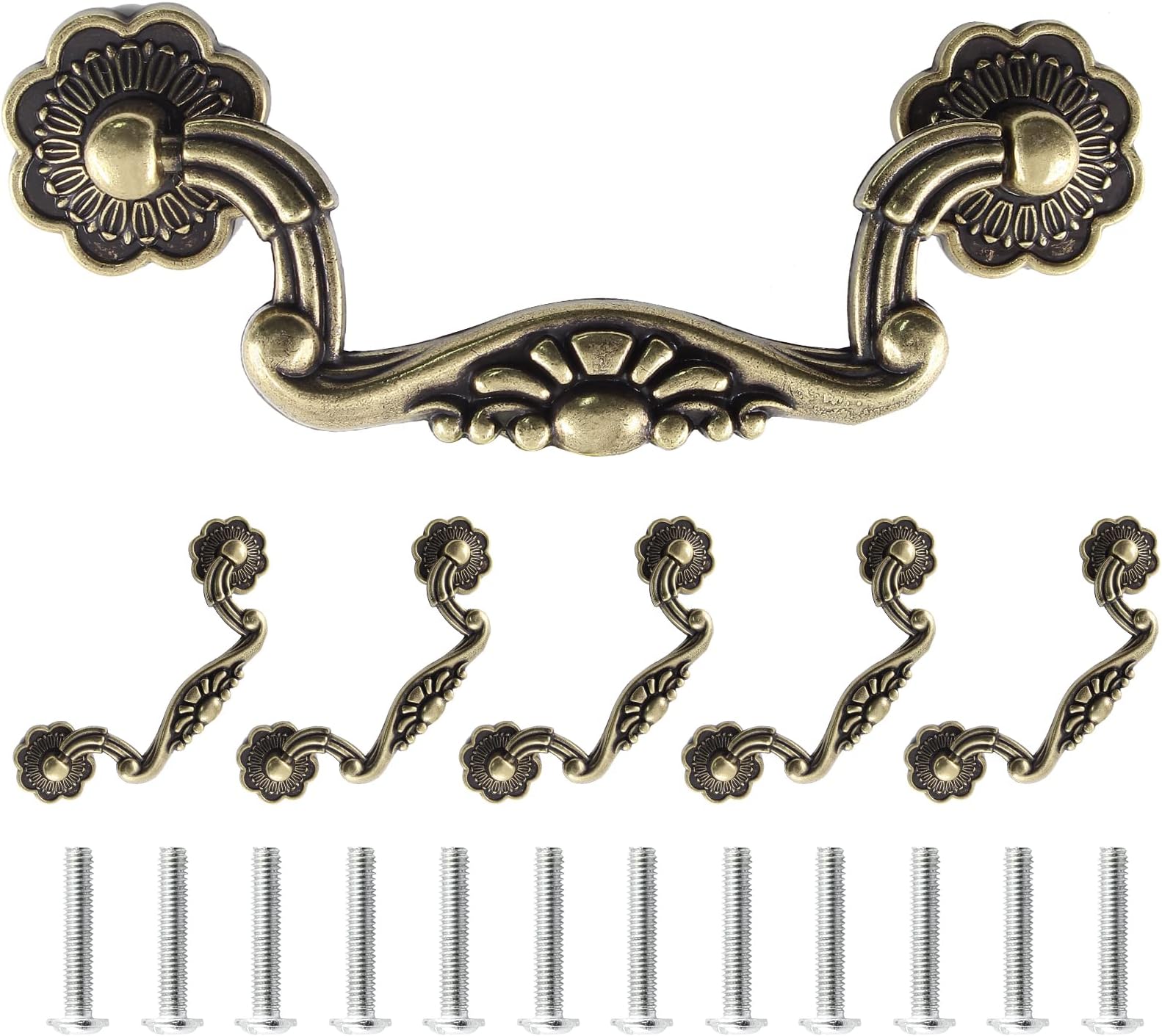 Uenhoy 6 Pcs 3.75 Inch Vintage Drop Bail Drawer Pulls Bail Handle Drop Pulls Antique Bronze Cabinet Pull Handles (3.75" Hole Spacing, 4.5" Total Length)