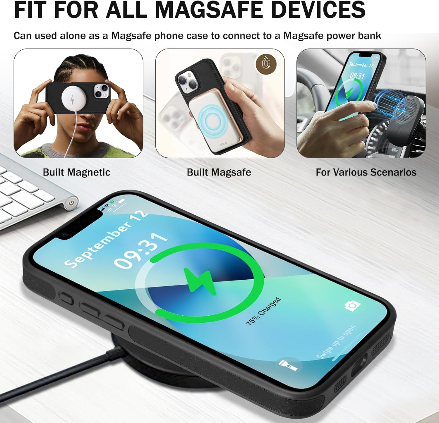 for iPhone 13 Wallet Case, 2-in-1 Detachable Phone Case, Card Holder RFID Blocking, Fashionable Faux Leather Card Slot & Folding Design (Black 6.1'')