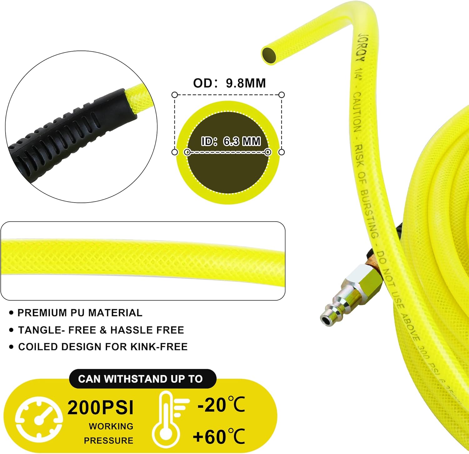 1/4-Inch x 100 FT Polyurethane (PU) Air Hose PU Compressor Hose with 1/4" Industrial NPT Coupler and Plug Brass Fitting