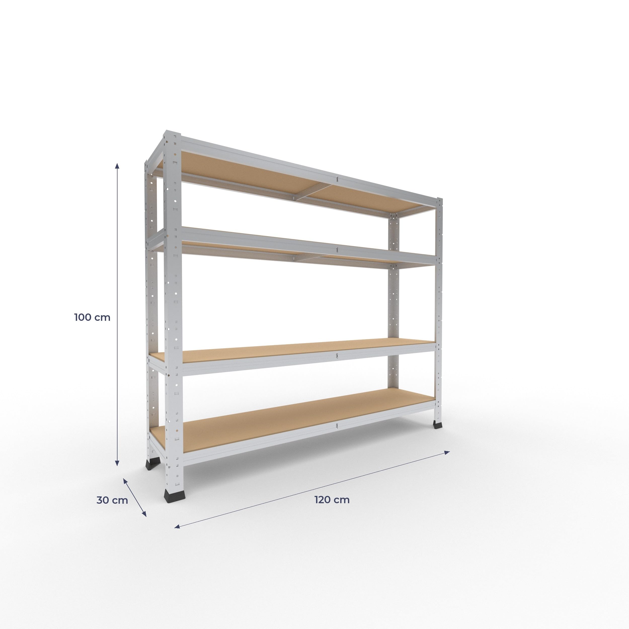 shelfplaza Home 100x120x30cm Schwerlastregal verzinkt mit 4 Böden x 175kg | Kellerregal · Lagerregal · Metallregal · Regale für Kellerraum · Steckregal · Abstellraum Regal
