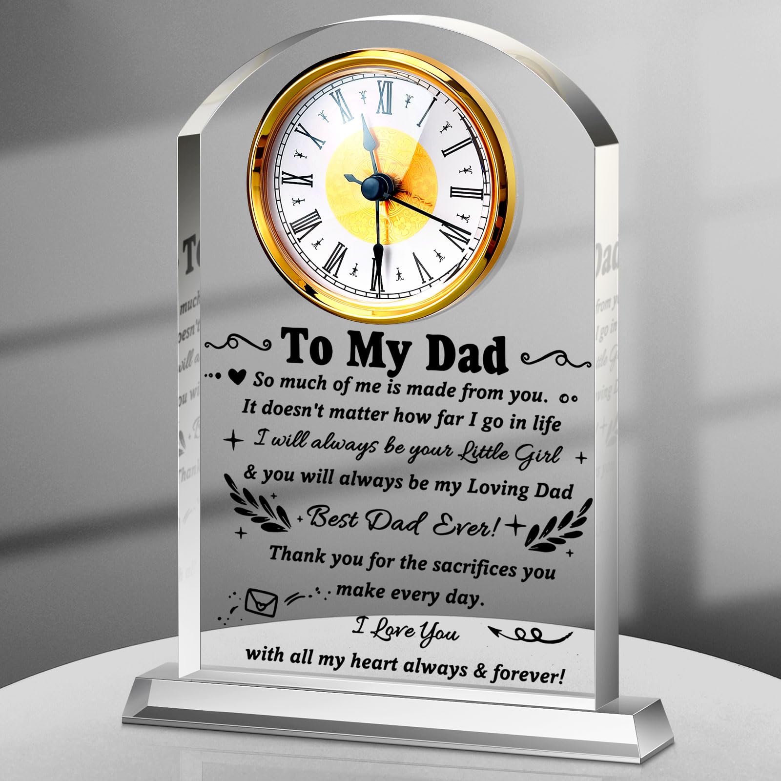 Landical Orologio da papà Regali Acrilico Papà Regali di compleanno da Figlia Figlio Apprezzamento Orologio per la Festa del Papà Acrilico Scrivania Cartello per Uomo Camera Idea Maschile Casa