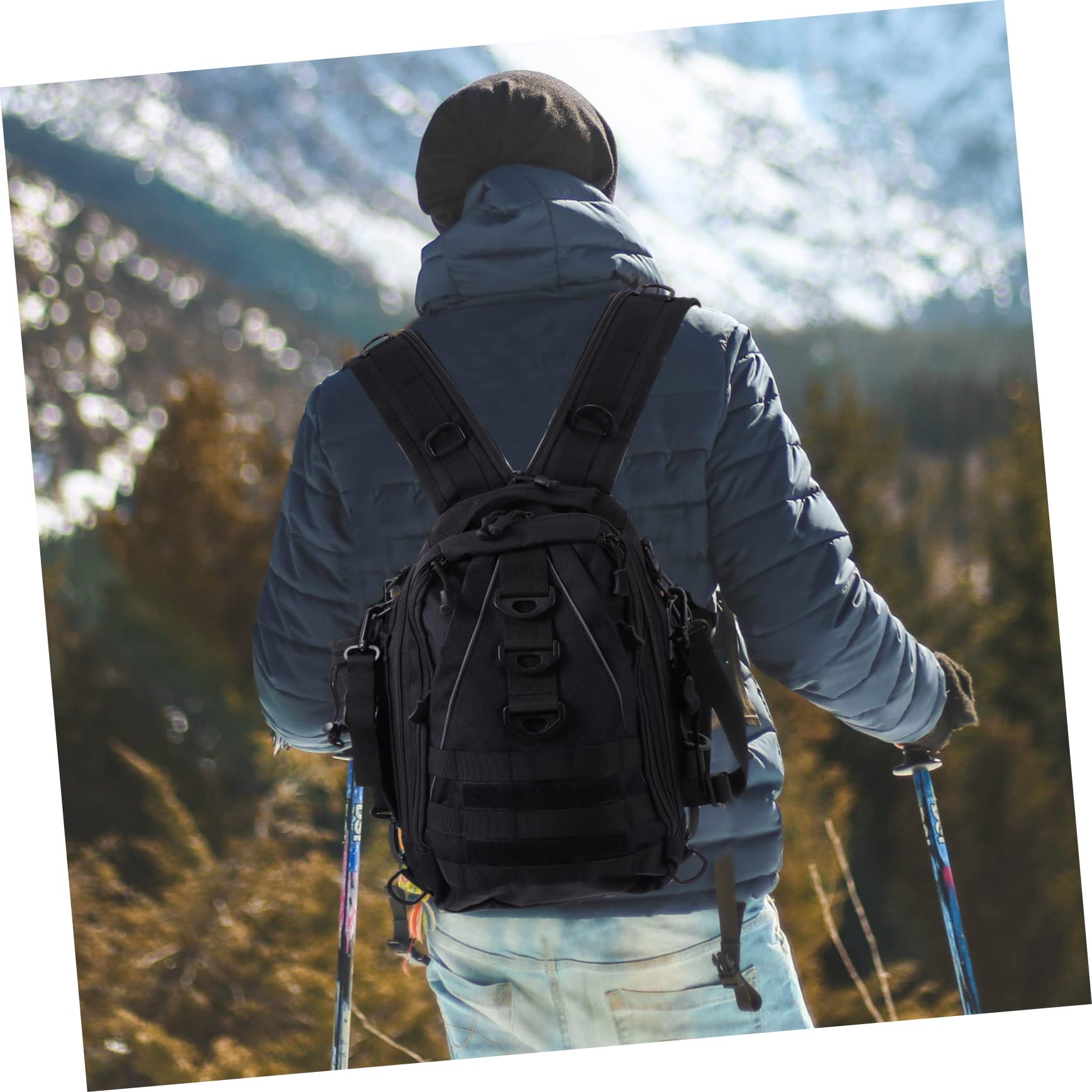Happyyami Outdoor Rucksack aus Oxford Gewebe mit Viel Stauraum und Praktischen Taschen für Sport und Fahrradtouren in Schwarz