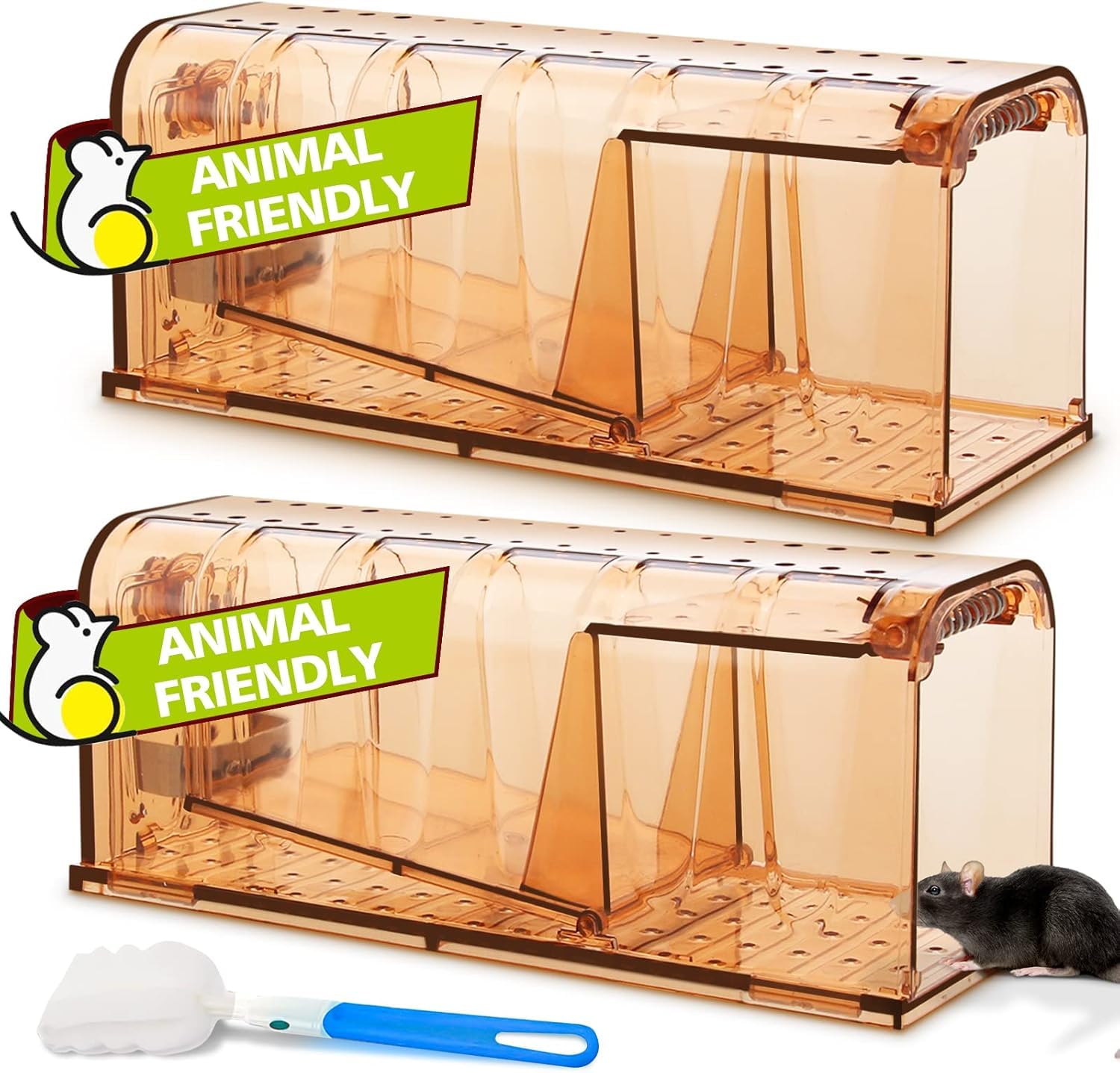 TAKRINK Trampa para Ratones 2Pcs Trampas Ratas para Interiores Sin Matar Ratonera Rata Viva Reutilizable con Orificio de Aire Sin Mecanismo de Liberación Táctil para Cocina Jardín Hogar Ático(Naranja)