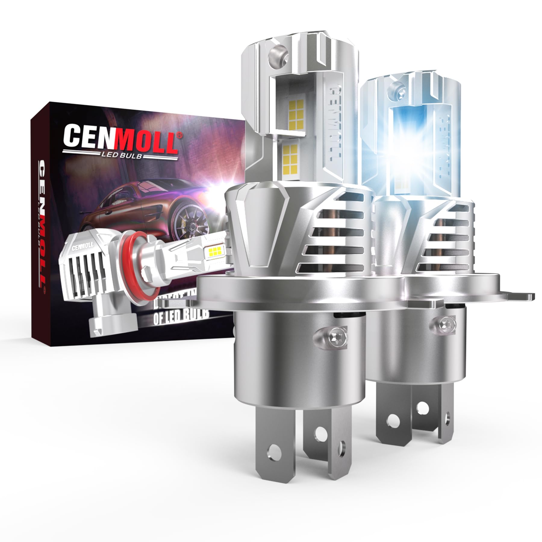 Lampadine H4 Led Auto, 120W 24000LM 6000K Bianco Freddo 600% Luminosità Canbus Senza Errori All-in-One Design Kit di Conversione di Sostituzione Alogena Xenon, Confezione da 2