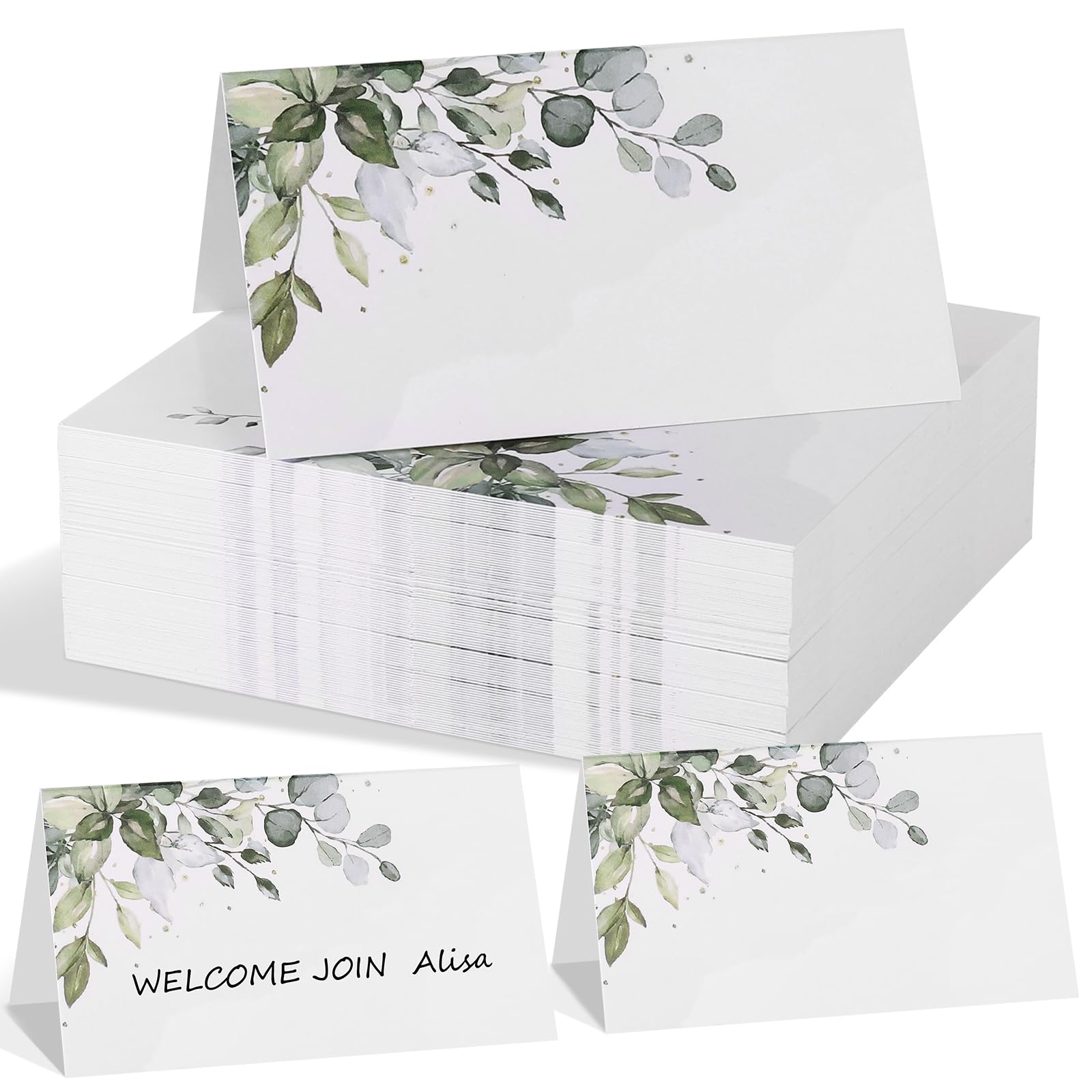 100 Pcs Table Place Cards, 8.8 * 5 cm, Green Leaf Design