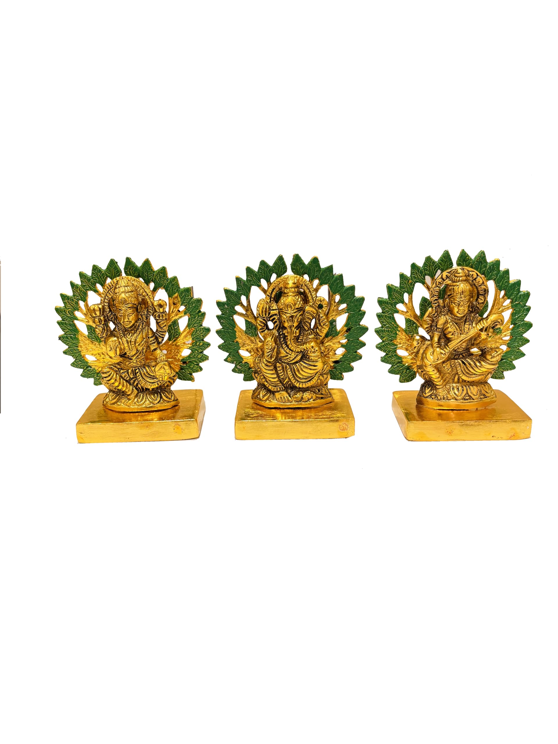 Laxmi Ganesh Saraswati Idol - 4.25 inches Height | Ganesha Lakshmi Saraswati Religious Figurine Hindu God Sculpture Murti Statue | Diwali/Workplace/Office