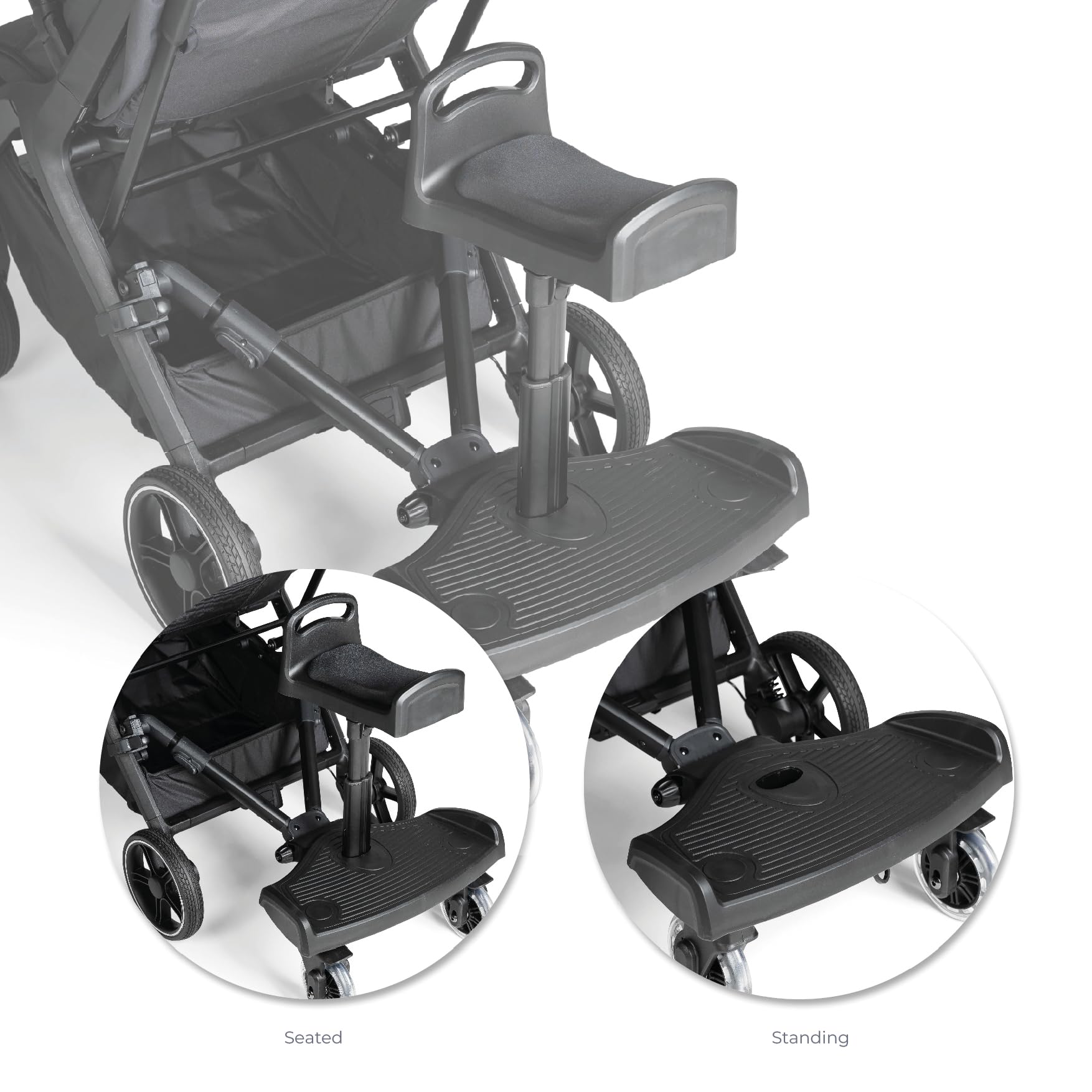 MS BabyWorld – Pedana + Sedile Universale – Pedana con seduta imbottita | Altezza regolabile | Base antiscivolo | Cinghia di trasporto | Fino a 25 kg