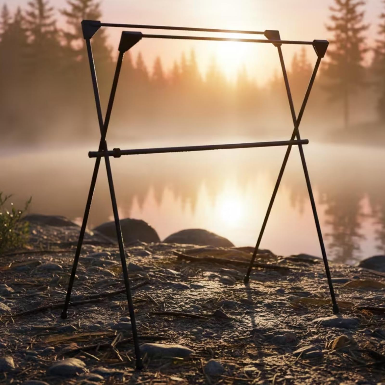 Amagogo Outdoor Lagerregal Camping Hängeregal Aufbewahrungsständer Organizer Hakenleiste mit Robustem Dreiecksrahmen aus Metallverbund Tragbar mit Tragetasche für Zeltlager Festival Garten