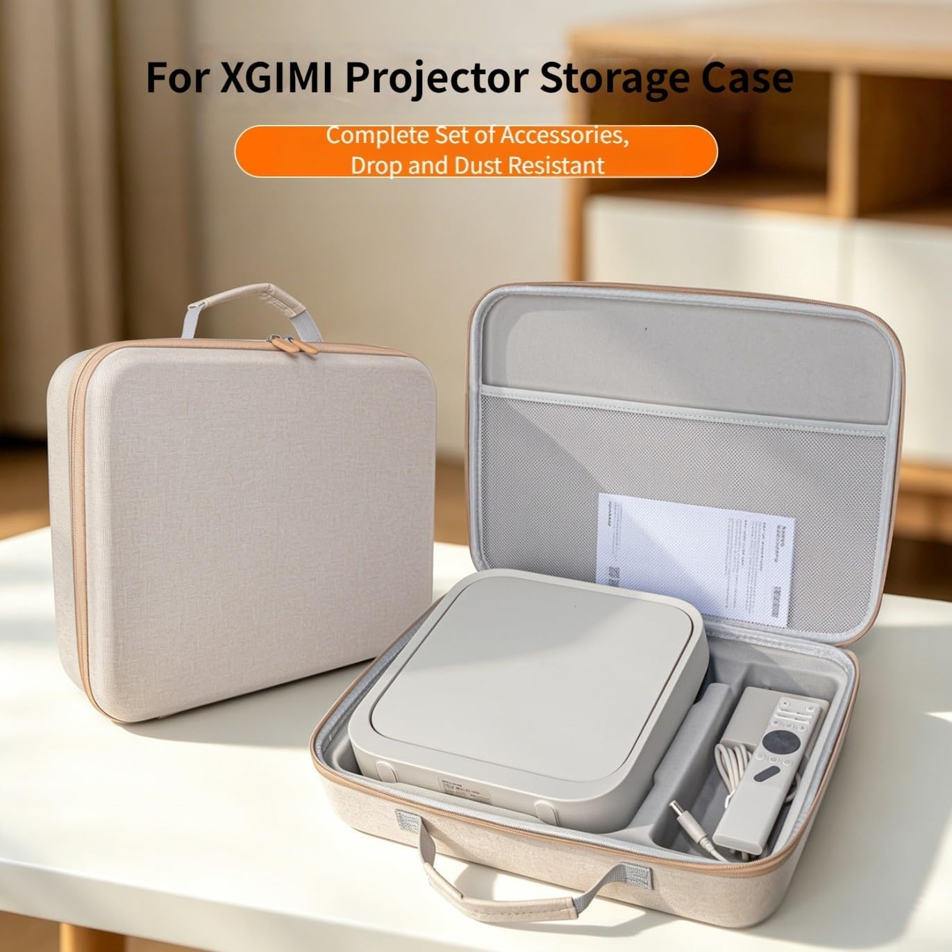 Estuche de almacenamiento para proyector, funda rígida de EVA para XGIMI Z6X-5, manejo de protección de proyector y almacenamiento de accesorios construido específicamente (beige)