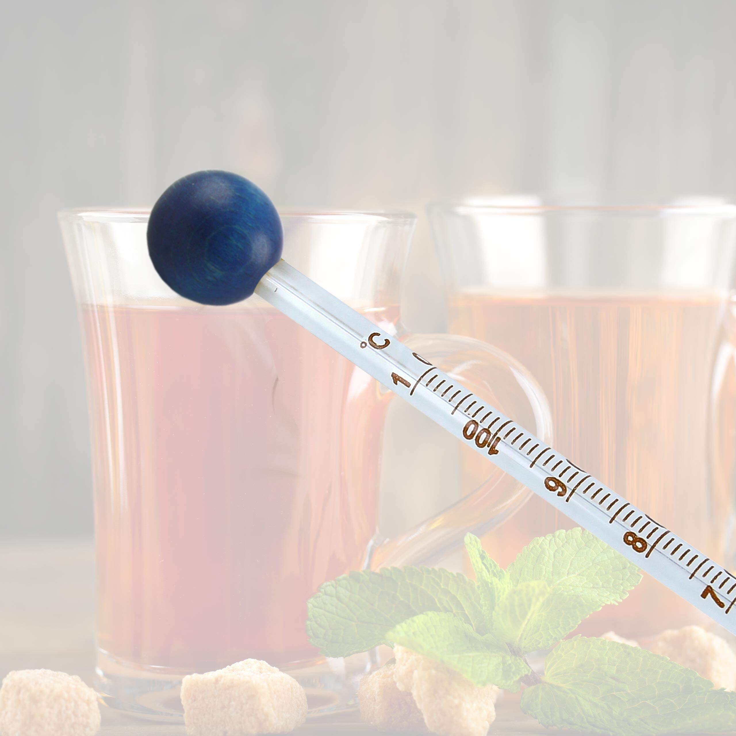 Termómetro de té de 24 cm con bola, termómetro de agua de té, 110 grados, suministro de té, termómetro (azul)