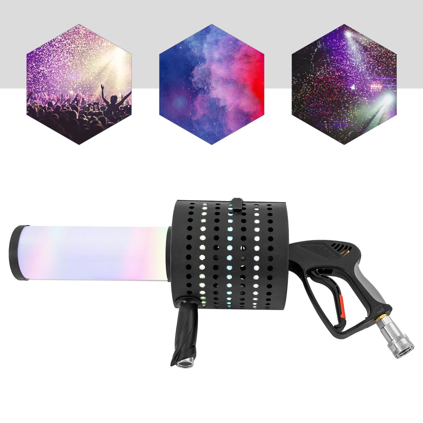 Máquina de confeti de niebla LED CO2, confeti, pistola de chorro, cañón + pantalones de 10 pies para fiestas, discotecas