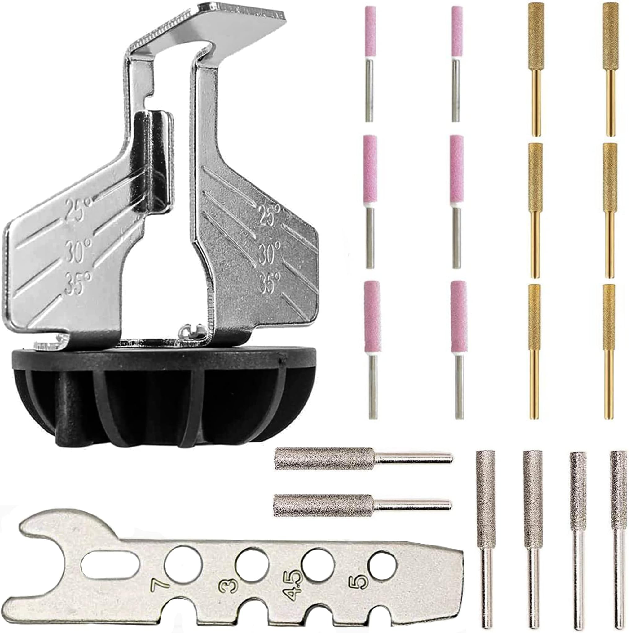 Chainsaw Sharpening Attachment Kit - 20 Pcs Chain Saw Blade Teeth Sharpener Set with Angle Guide and Diamond Burr Grinding Stone Files, Drill Power Tool Accessories for Gardening Lawn Mower Chainsaw