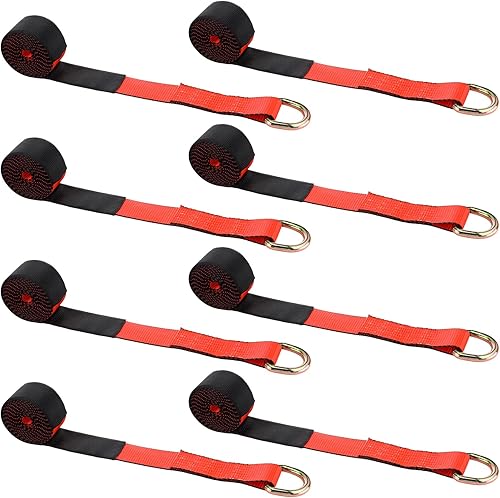 Miniatura 11 de Paquete de 12 correas de remolque de 2 pulgadas x 8 pies, correas de elevación de rueda de lazo con anillo en D, 11.000 libras, resistencia a la
