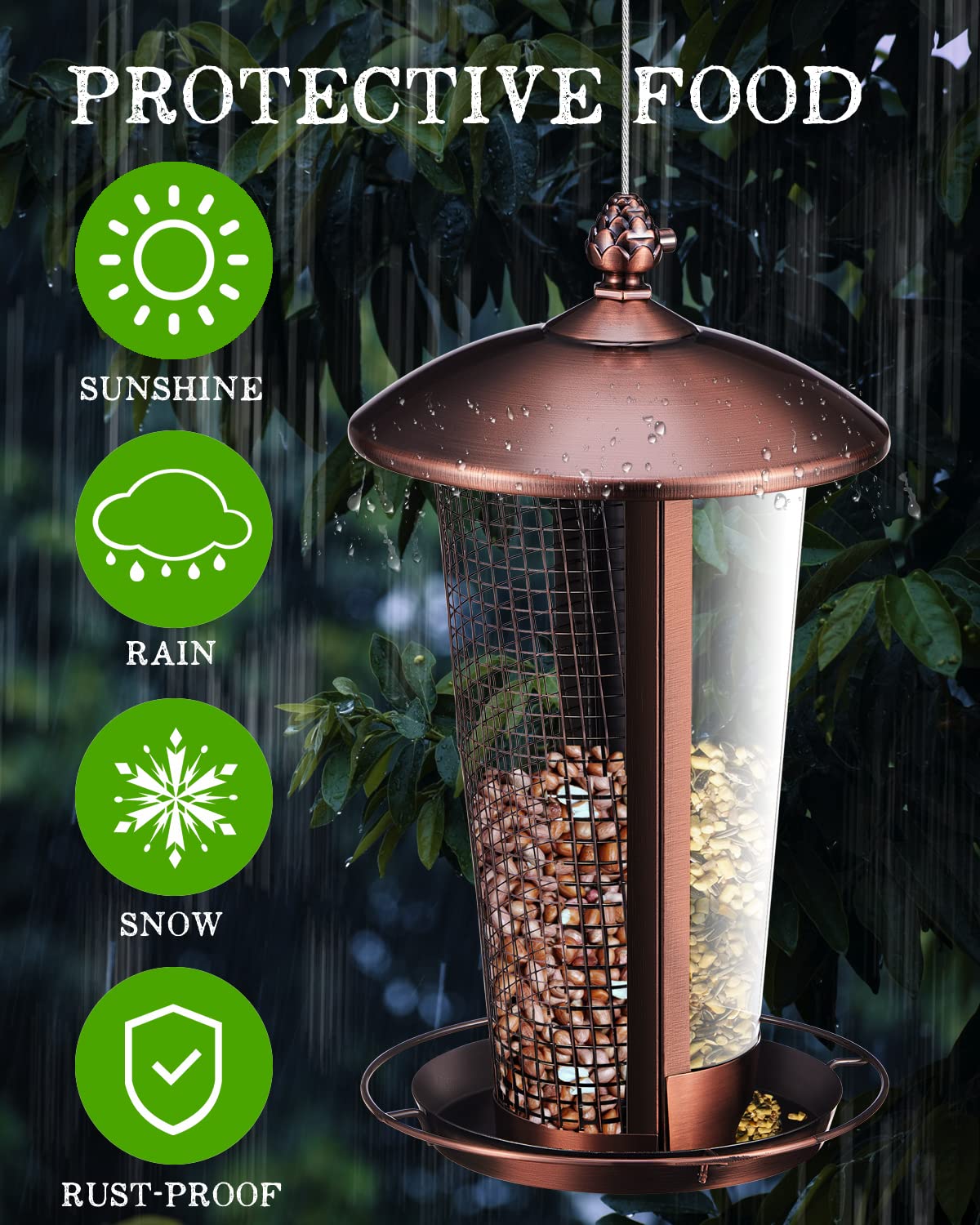 Comedero Para Pájaros Transparente Con Ventosas – 24.3x10.5x16.5 Cm, 3 Compartimentos Y Sistema De Drenaje, Para Ventana O Cristal