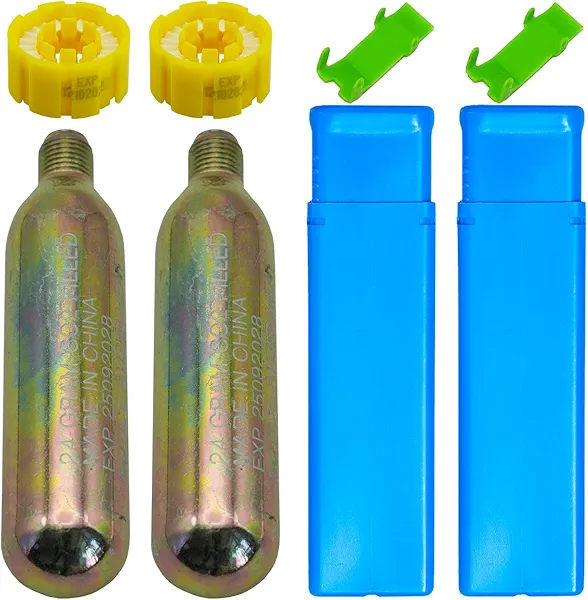 2 Pack PFD 24/33 Grams CO2 Cylinder Cartridge 1/2-inch Thread for Inflatable Life Jacket Life Vest Lifesaving Belt for Water Sports Fishing, Surfing, Sea Activities