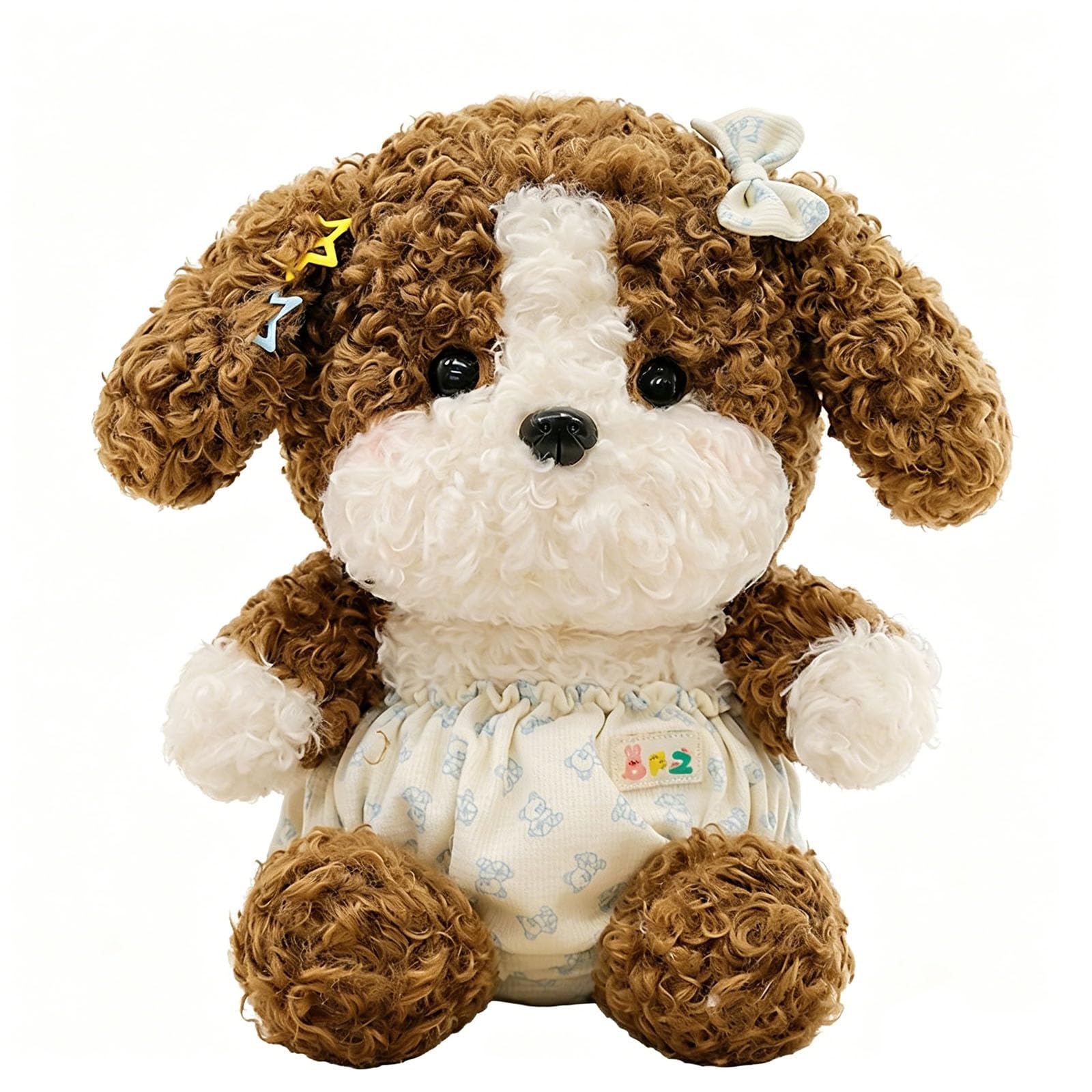 Teddy-Hund-Plüschtier, Süßes Plüschhündchen mit Haarspange Sitzender Plüschhund, Weiches Hundespielzeug, Geschenk für Kinder, Mädchen und Jungen (Braun,70CM)