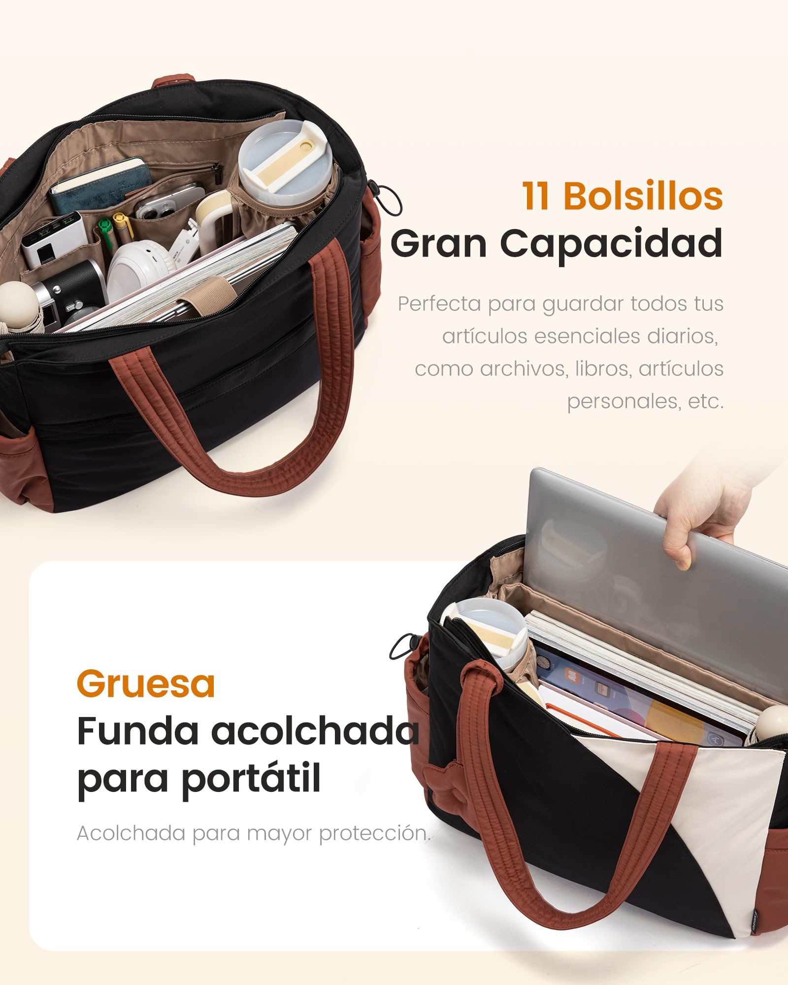LOVEVOOK Bolso Mujer Grande, Puffer Bolso Universidad Shopper, Bolsos Ordenador Portatil Tote Bag para Universitarias Trabajo Oficina