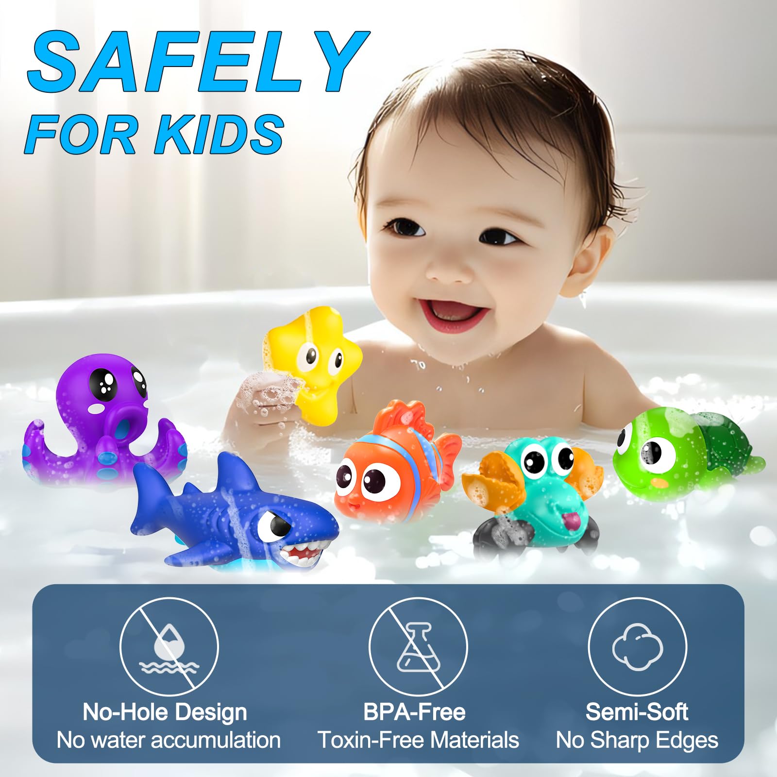 No Hole Mould Free Baby Bath Toys for Toddlers 1-3,infant Bathtub Toys for Babies 6-12-18 Months,Shower Toys Pool Toys for 1 2 3 4 Years Old Boys Girls Kids - 3