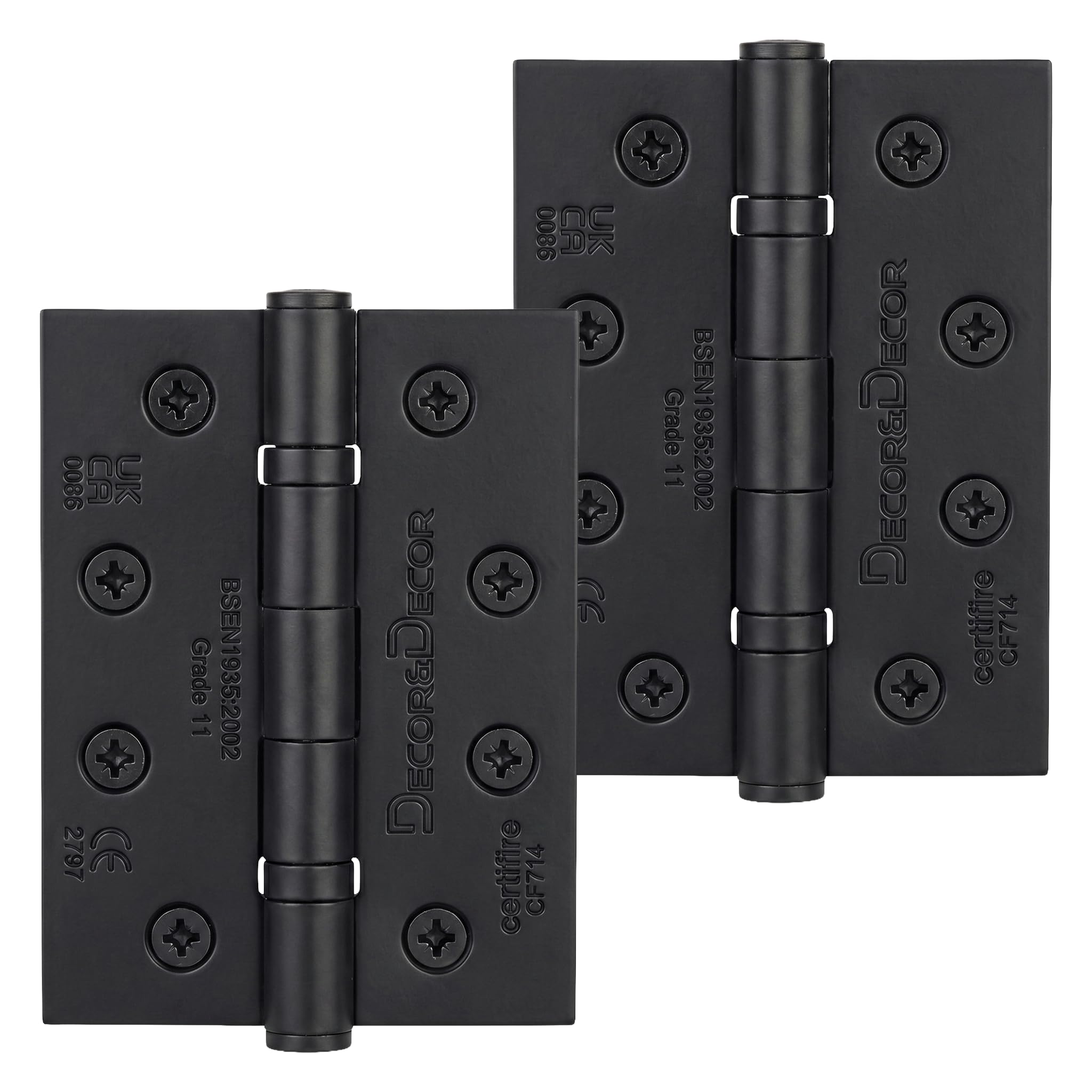 Decoranddecor Door Hinges Internal - Fire Rated - 4inc / 102mm - Ball Bearing - Steel - Matt Black - 1 Pair