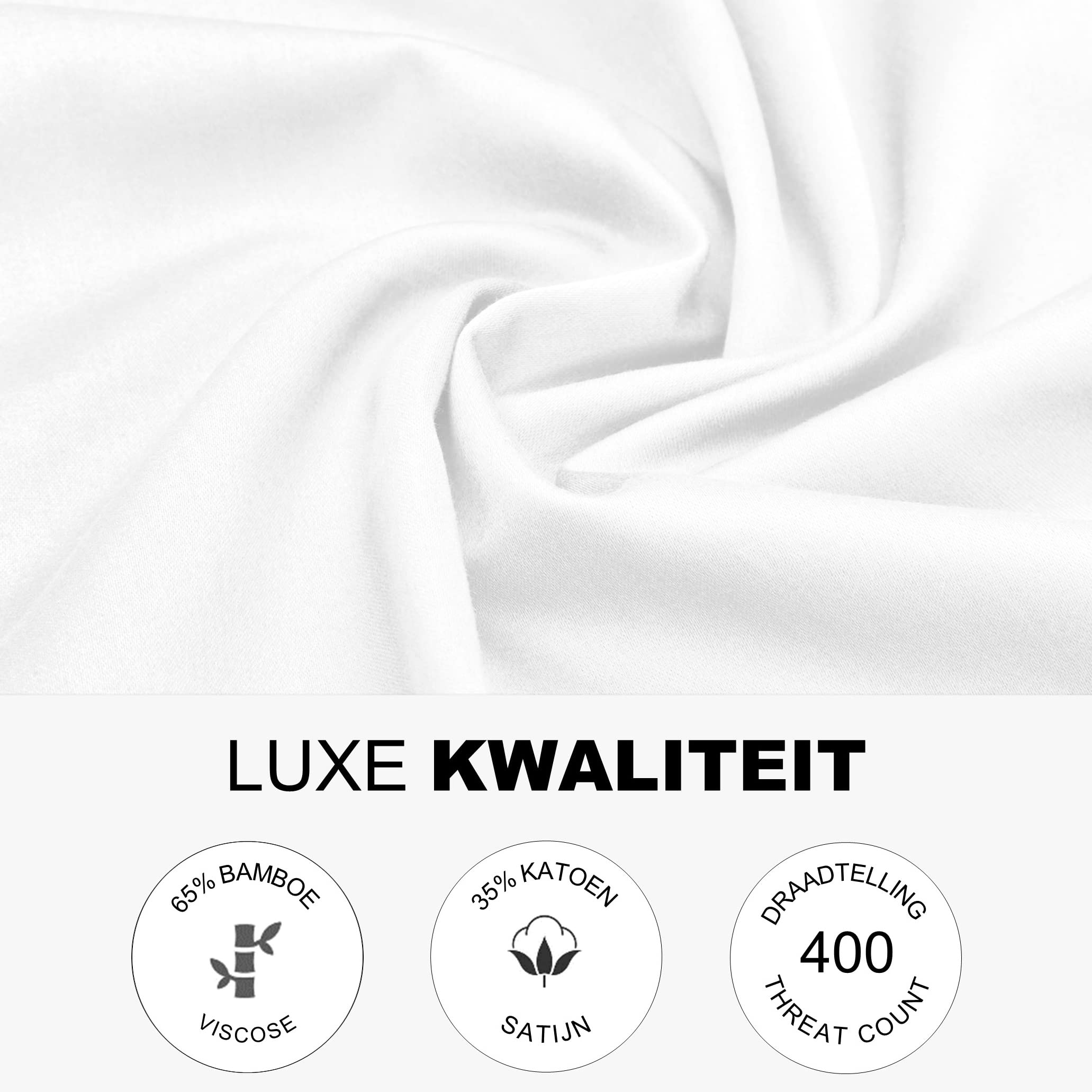 MAGANO® Luxe Hoeslaken 90x200 Wit | Bamboe & Katoen Satijn | 400 TC Premiumkwaliteit | Hypoallergeen & Thermoregulerend | Hoeslaken Bedlaken 90x200cm | Wit