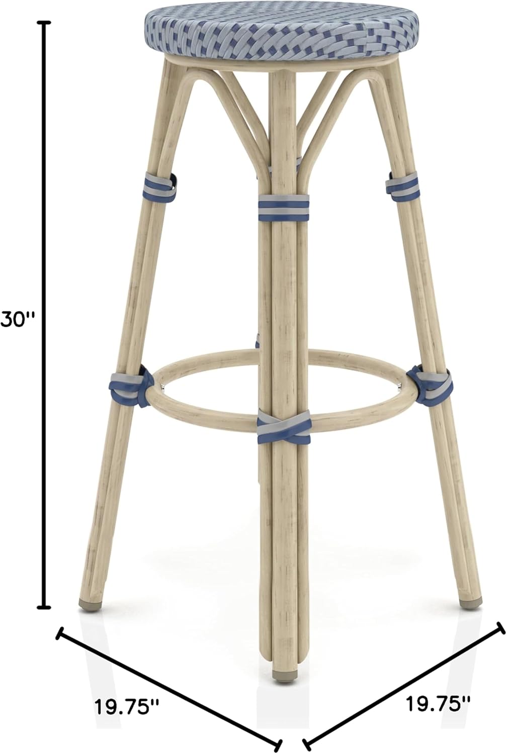 Greemotion Binde Boho 30-inch Aluminum and All-Weather Wicker Barstools with Footrest, Patio Stools & Bar Chairs for Outdoor, Kitchen Counter, Poolside, Yard, Set of 2, Gray