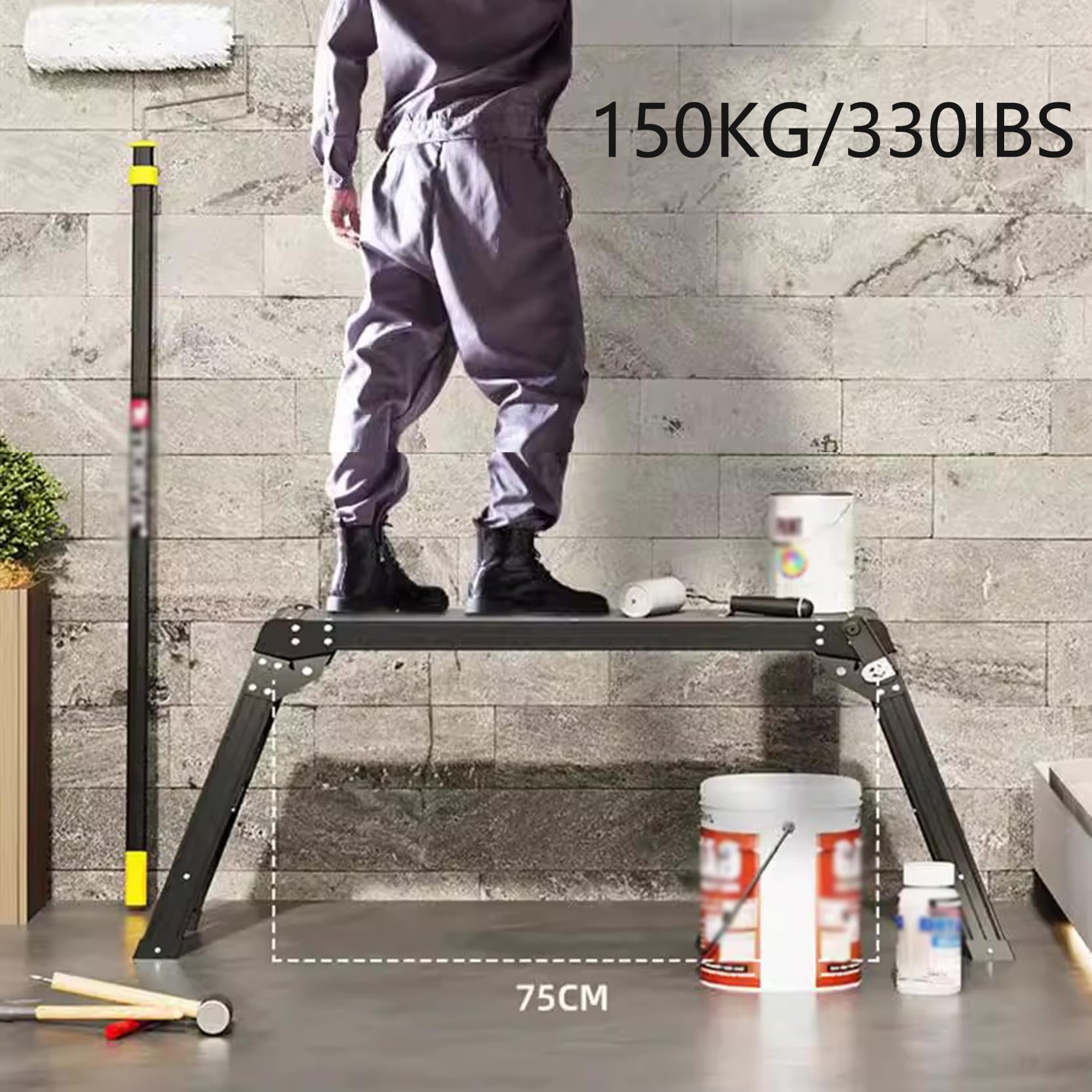 Drabina 150 kg platforma robocza, duża składana aluminiowa drabina schodkowa 75 cm, przenośna platforma rusztowania, krzesło domowe, wytrzymały stołek schodkowy