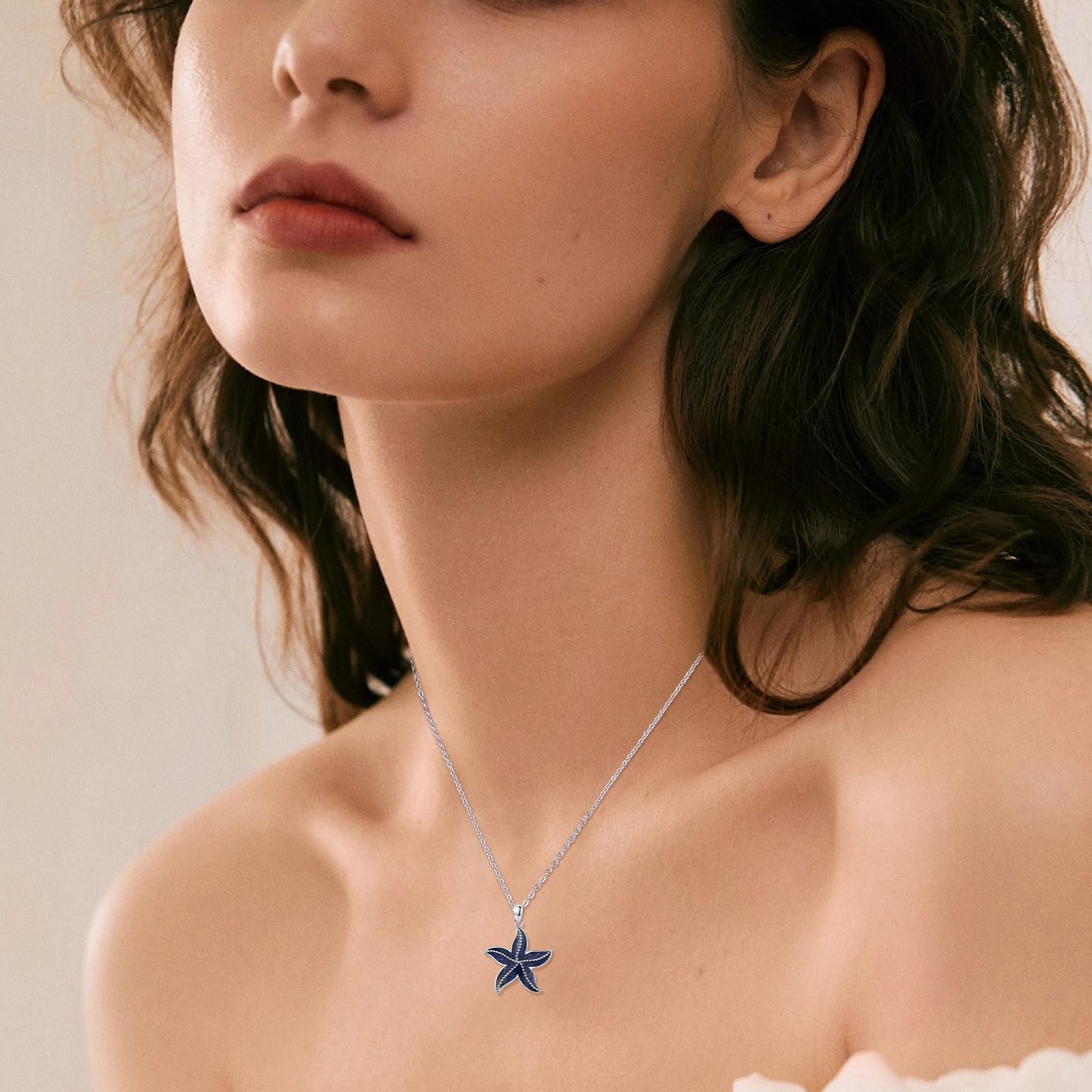 REDSUN Seestern Kette 925 Sterling Silber Stern Anhänger Halskette mit Natürlichen Blau Kies Stein Seestern Ozean Anhänger Schmuck Geschenke für Frauen Maritimer Anhänger für Damen