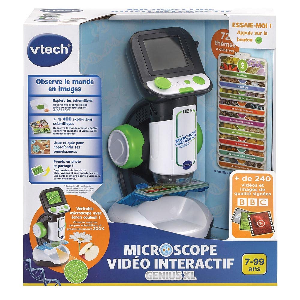 VTech Genius XL Microscope Vidéo Interactif Écran Couleur Numérique Photos Vidéos BBC Jouet Scientifique Éducatif Enfant 7 Ans