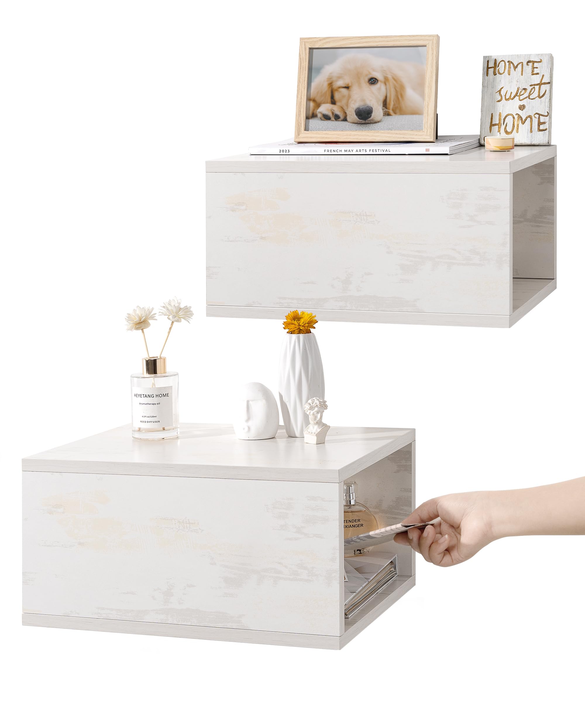 SUMGAR Mesita de Noche Flotante, Mesita de Noche Flotante de 40 cm, Estantes Flotantes de Madera Pequeña para Dormitorio, Baño, Cocina, Oficina, Juego de 2