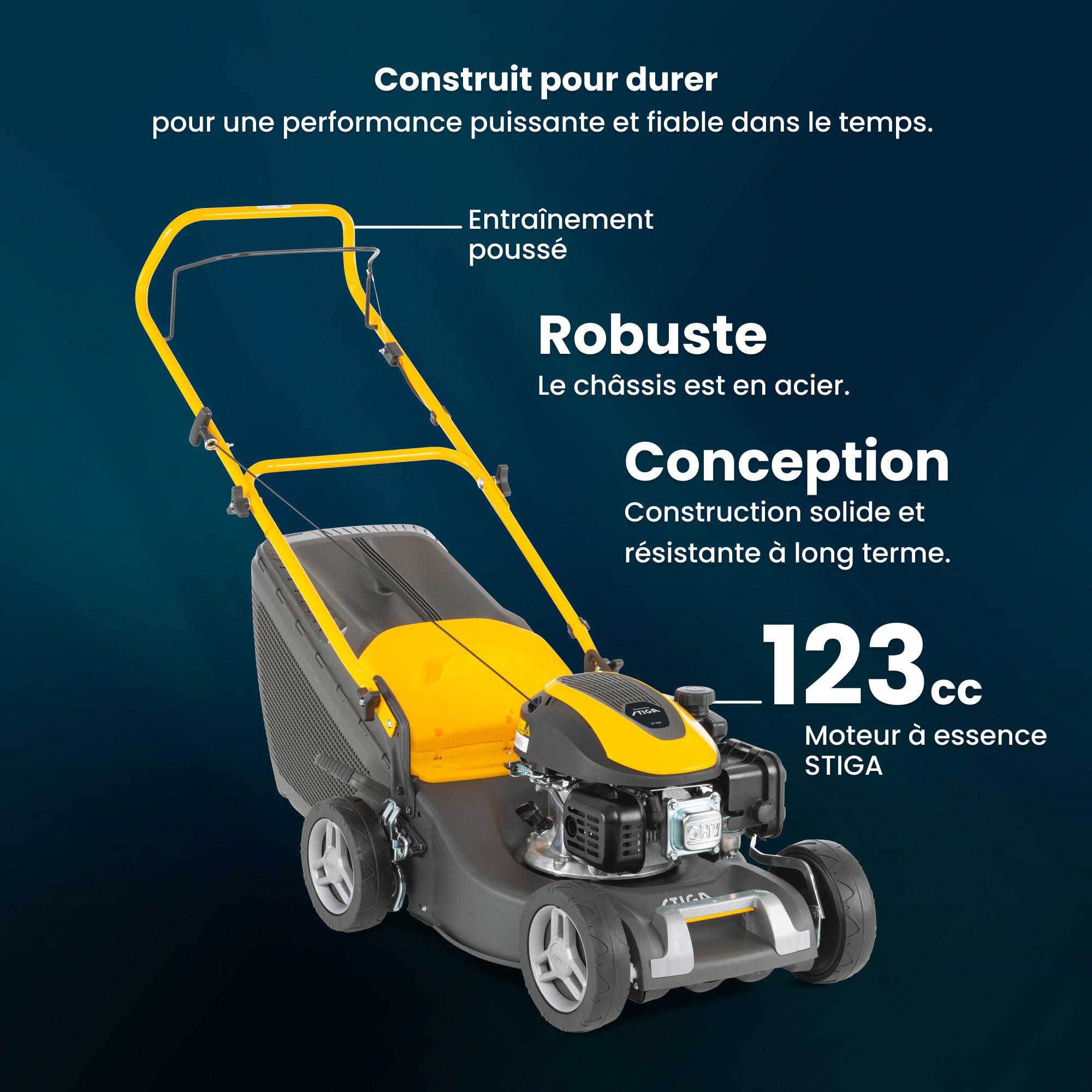 STIGA Collector 43 Tondeuse Thermique Poussée, 123 cm3, 41 cm – Bac 60 l, Réglage Centralisé 6 Positions – Petites Et Moyennes Pelouses, Gris