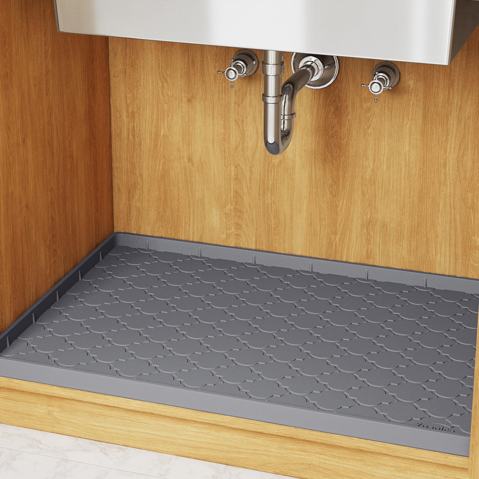 Waterproof Under Sink Mat, 31'' x 22'', Silicone Under Sink Liner for Kitchen Bathroom, Under Kitchen Sink Organizers and Storage, Cabinet Shelf Protector, Flexible Under Sink Drip Tray, Dark Grey