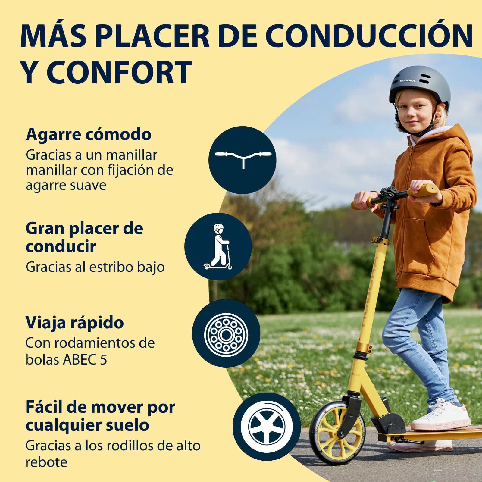 HUDORA Scooter Up 200 - Patinete de Aluminio silencioso para hasta 100 kg - Ajustable en Altura y Plegable - Patinete sin Vibraciones para niños, Adolescentes y Adultos