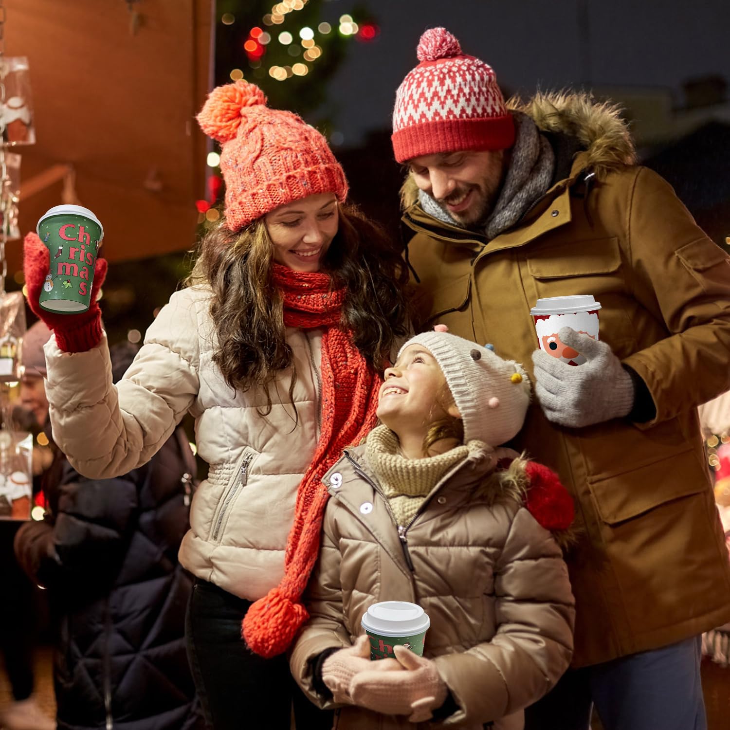 Ginkgo Bicchieri da caffè natalizi con coperchio, 350 ml, bicchieri di carta usa e getta con Babbo Natale, per decorazioni natalizie, confezione da 40