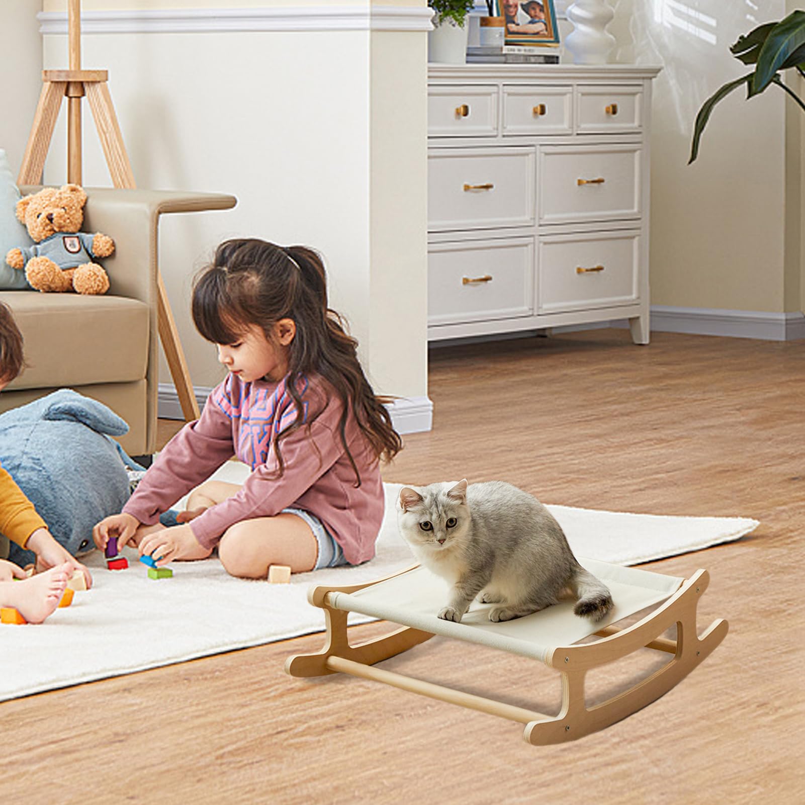 Cama Elevada para Mascotas | Asiento Tumbona Lavable y Moderno - para Mascotas De Madera Desmontable 50.5 X 41.5 X 15.8 Cm | para Gatos Perros Cachorros Y Hogar En Rincon