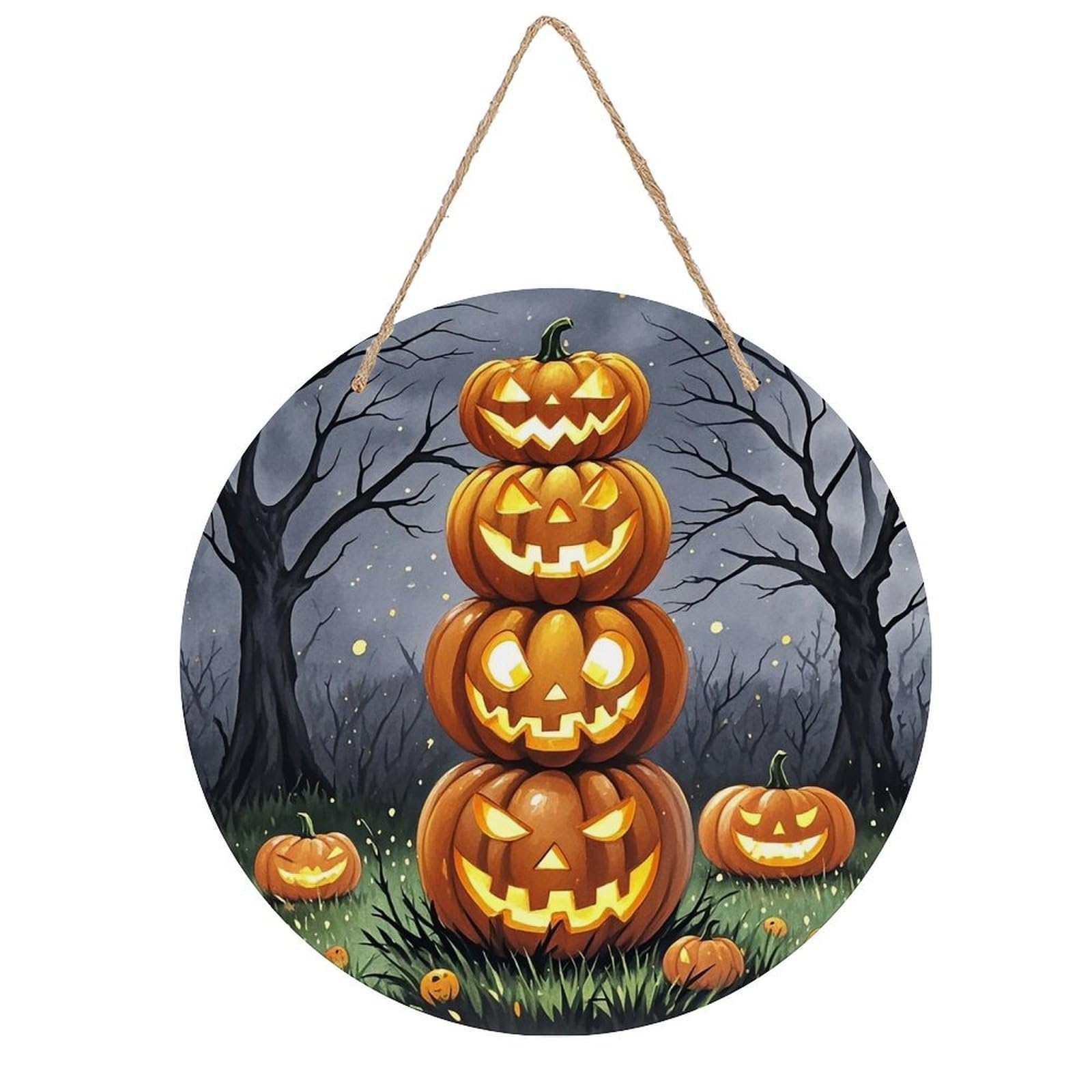 LZQPOEAS Pumpkin Pumpkin Pumpkin Wall Art Decor Round Wood Hanging Sign Rustic Vintage Wooden Door Hanger with Ropes Decorative Plaque Welcome Sign for Home Indoor Outdoor, 7.9x7.9 in