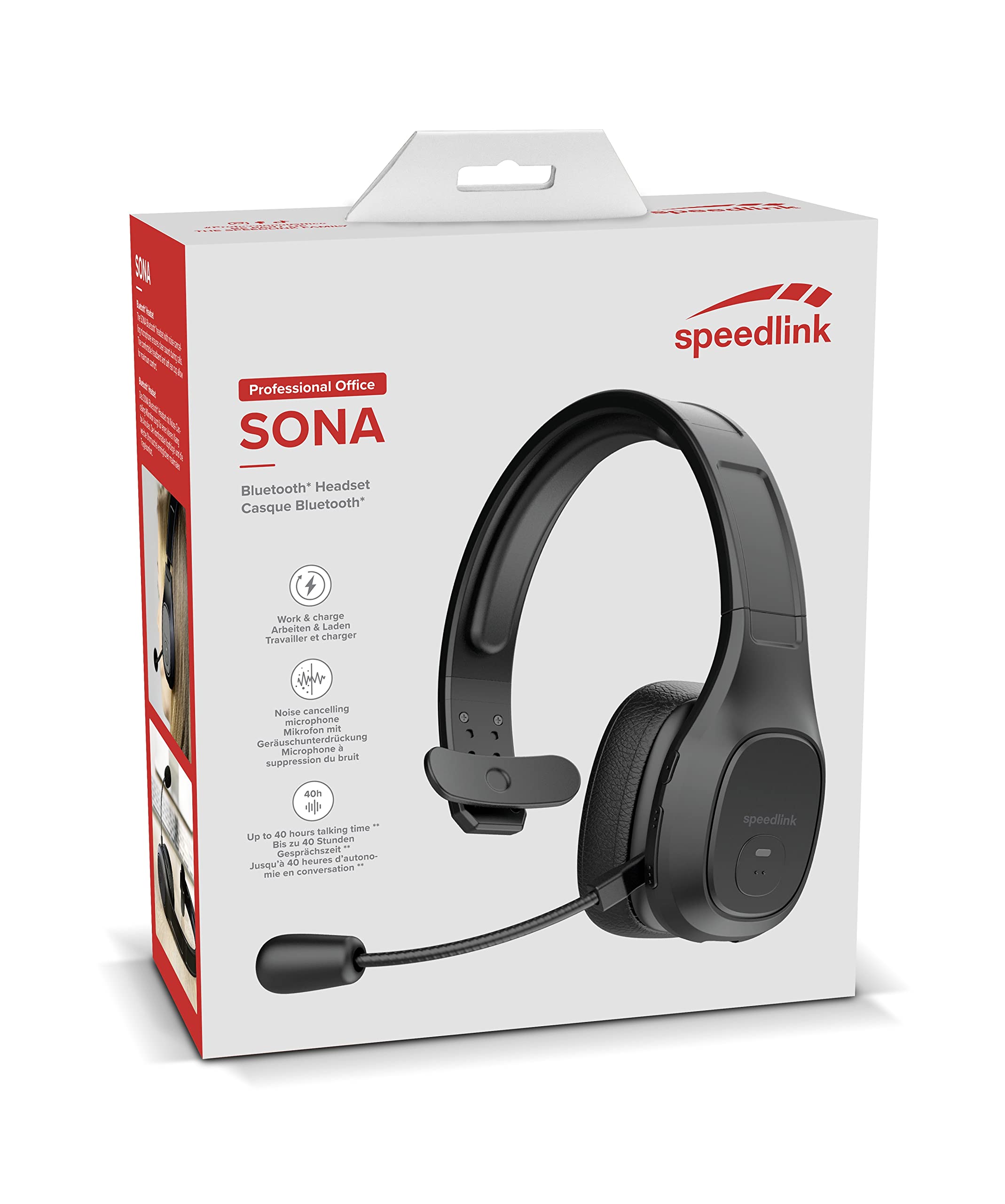 Speedlink Cuffie SONA Bluetooth – Cuffie mono con microfono e soppressione del rumore, per ufficio e casa, collegamento wireless Bluetooth o con cavo USB, nere