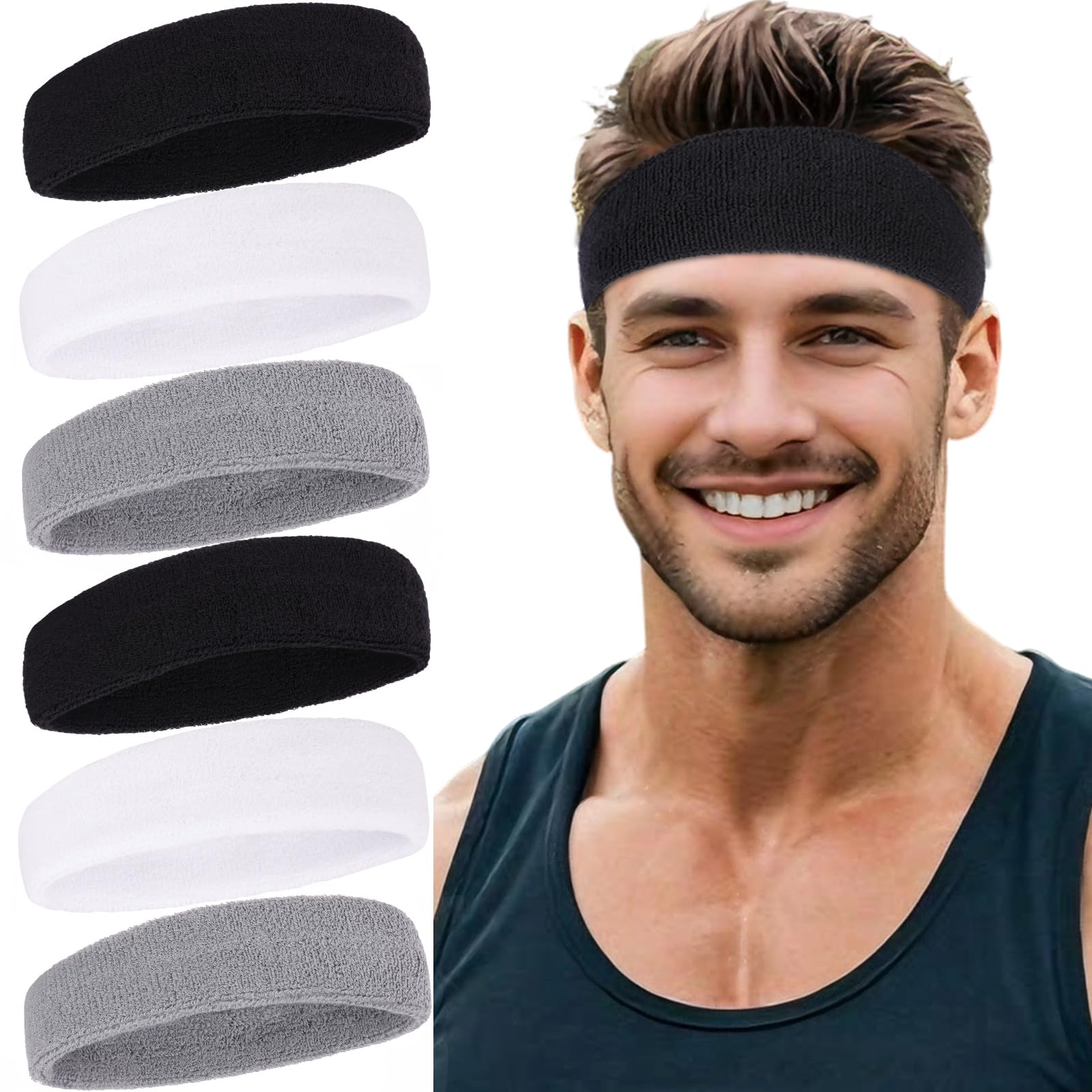 Sweatbands Sports Headband for Men and Women Terry Cloth Moisture Wicking Sports Sweatband for Basketball, Running, Working Out, Football, Cycling