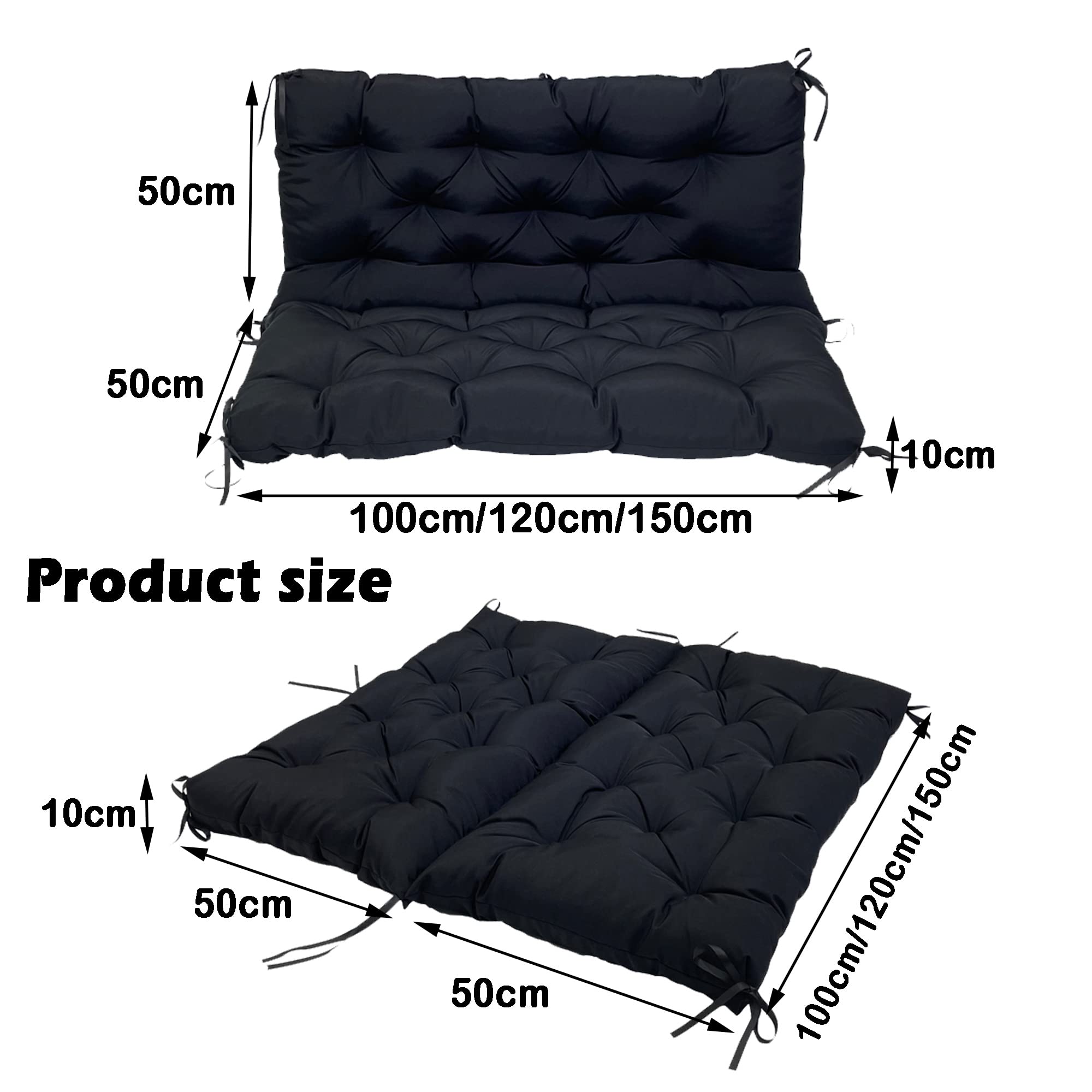 Coussin balancelle imperméable avec dossier, 10 cm d'épaisseur, tapis pour banc 2 ou 3 places, marron, 150 x 100 x 10 cm
